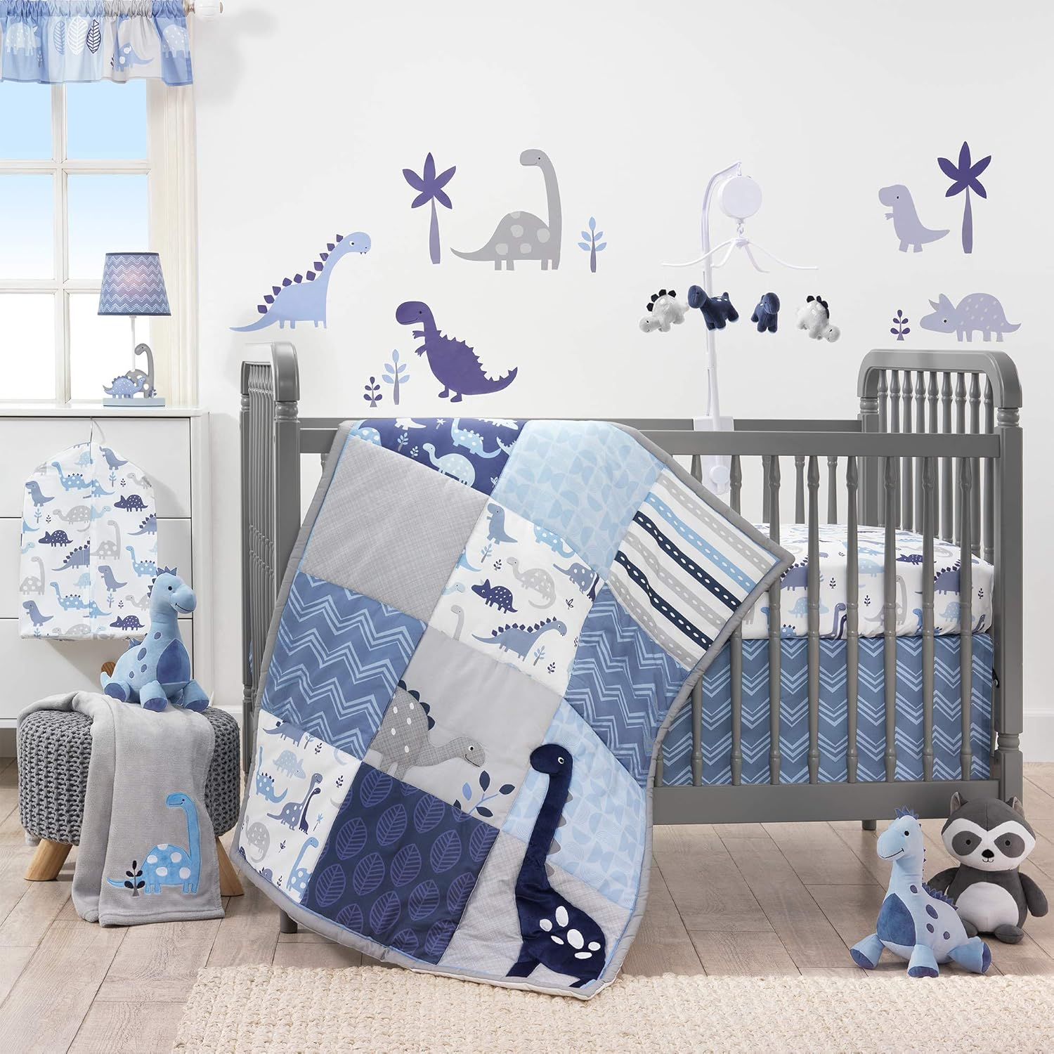 Bedtime Originals Roar Dinosaur 3 Piece Crib Bedding Set, Blue/Gray