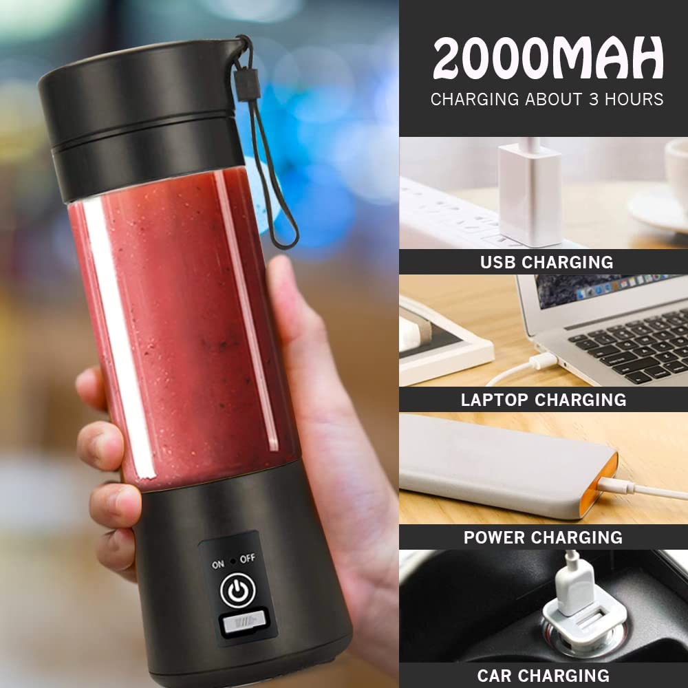 Portable Juice Blenders, 6-Blade Portable Personal Juice Blender Machines Extractor Household Fruit Smoothie Milkshake Mixer with Micro USB Rechargeable for Travel Outdoors, Office, Picnic, Fitness Center, SAA AU Standard (Black)