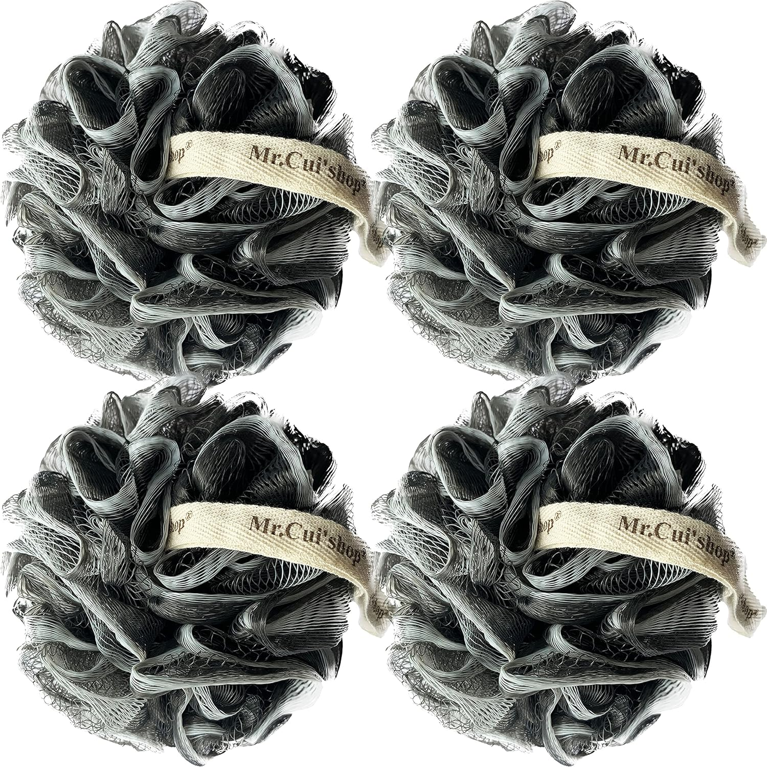 4 Pack（ XL 75G ） Bamboo Charcoal Exfoliating Home Spa Loofah Shower Sponge Pouf Mesh Brush - Bath Spa Puff Scrubber Ball - Face Body Poof - Rich Foams Bubble image number 2