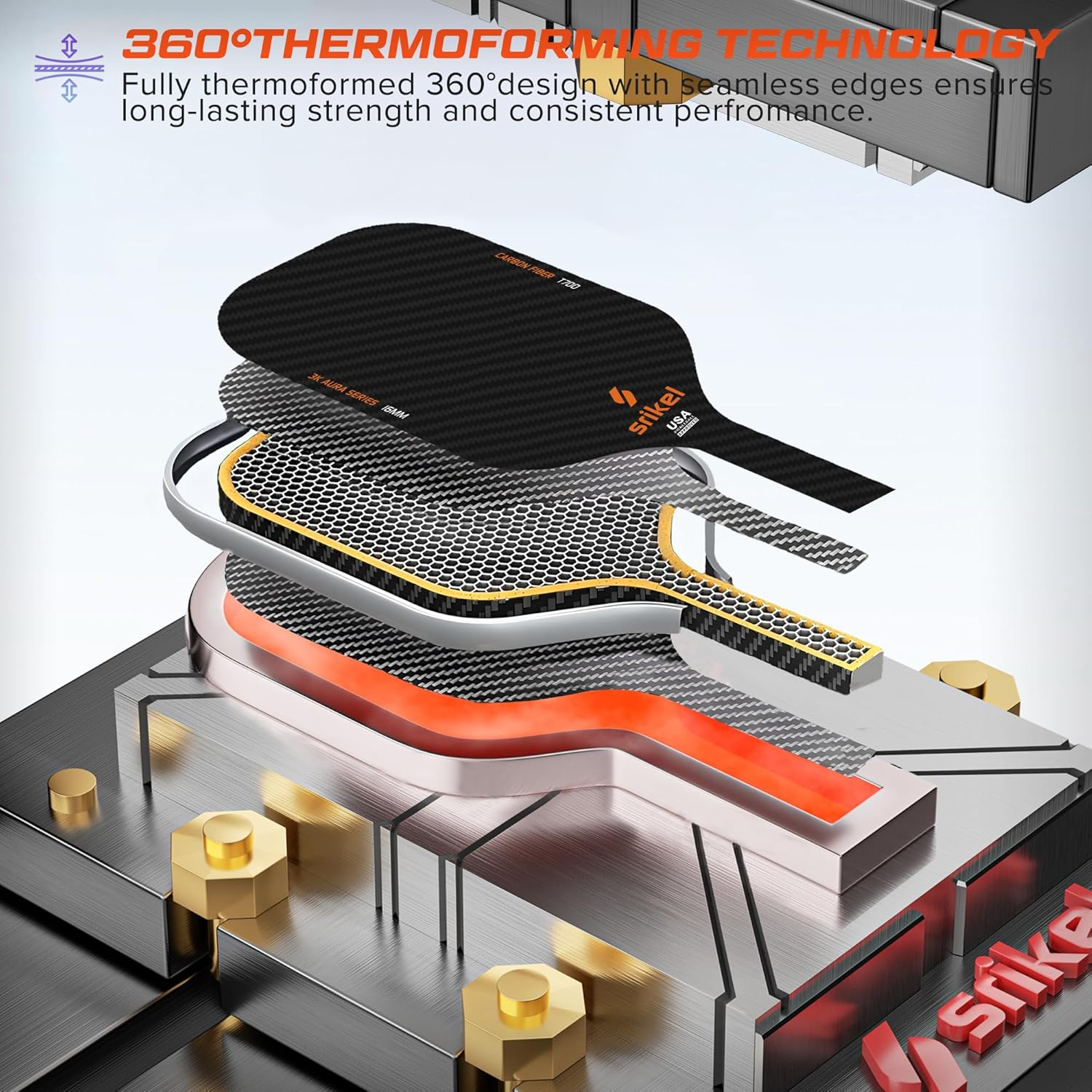 Carbon Fiber Pickleball Paddle 3K Thermoformed Raw Carbon Fiber Pickleball Paddle Lightweight Pickleball Rackets 16Mm Polypropylene Honeycomb Core Designed for Great Spin Power&Control image number 4