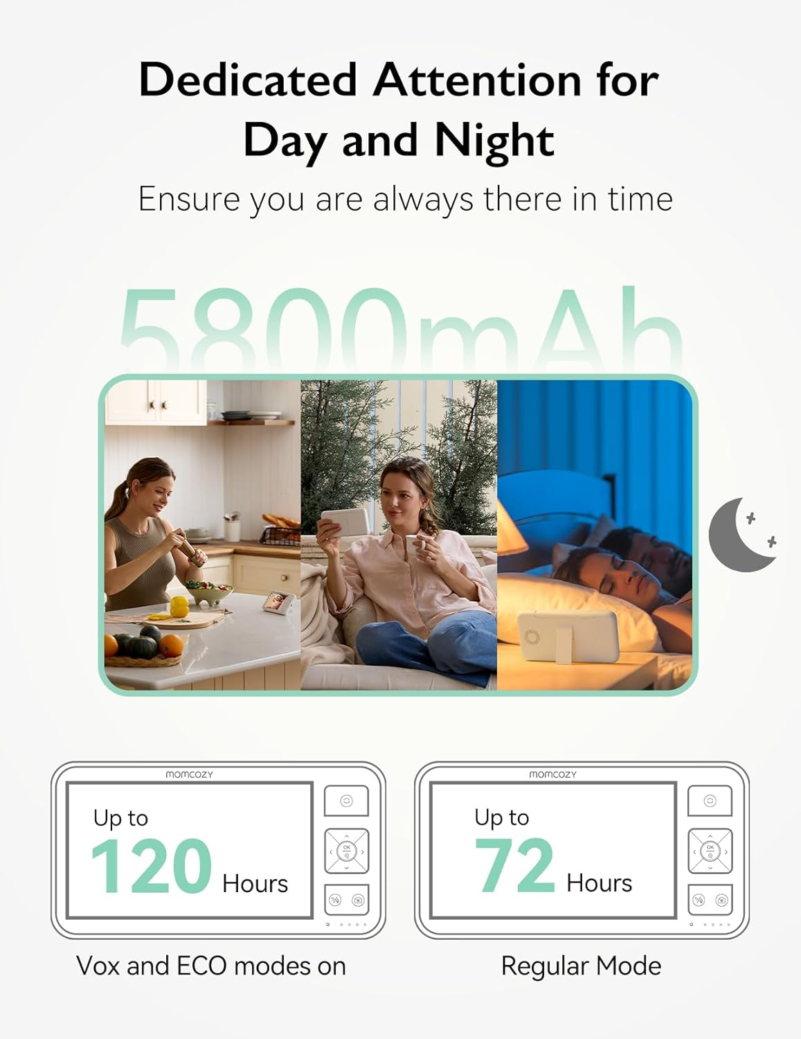 Momcozy Video Baby Monitor, 5.5&rdquo; 1080P Full HD Baby Monitor with Camera No Wifi, Infrared Night Vision, 5800Mah 120-Hrs Battery, ECO, VOX, 2-Way Audio, 1640Ft Range, Record and Rewind Locally, BM03 image number 6