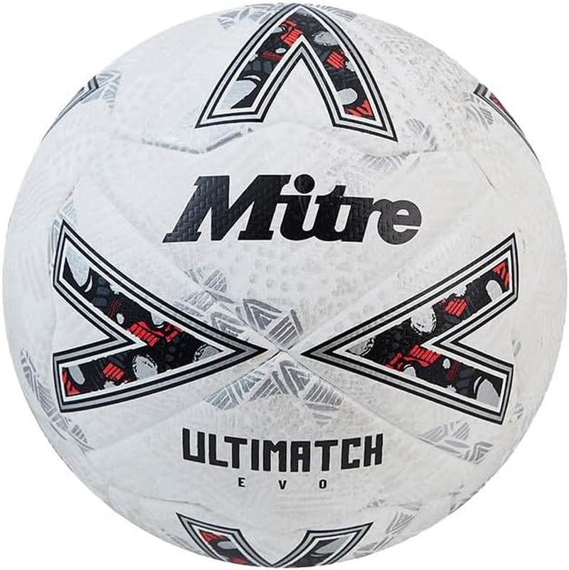 Mitre Ultimatch One Football Enhanced Control Extra Durability Extra Accuracy Ball White Blood Orange Pitch Green Black image number 3