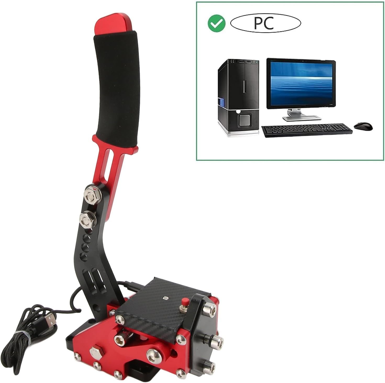 64 Bit USB PC Handbrake, 2 in 1 Sim Racing Game Handbrake, Professional Gaming Peripherals PC Handbrake Non- plus Hall Sensor for G920, Game (Red) - Red image number 3