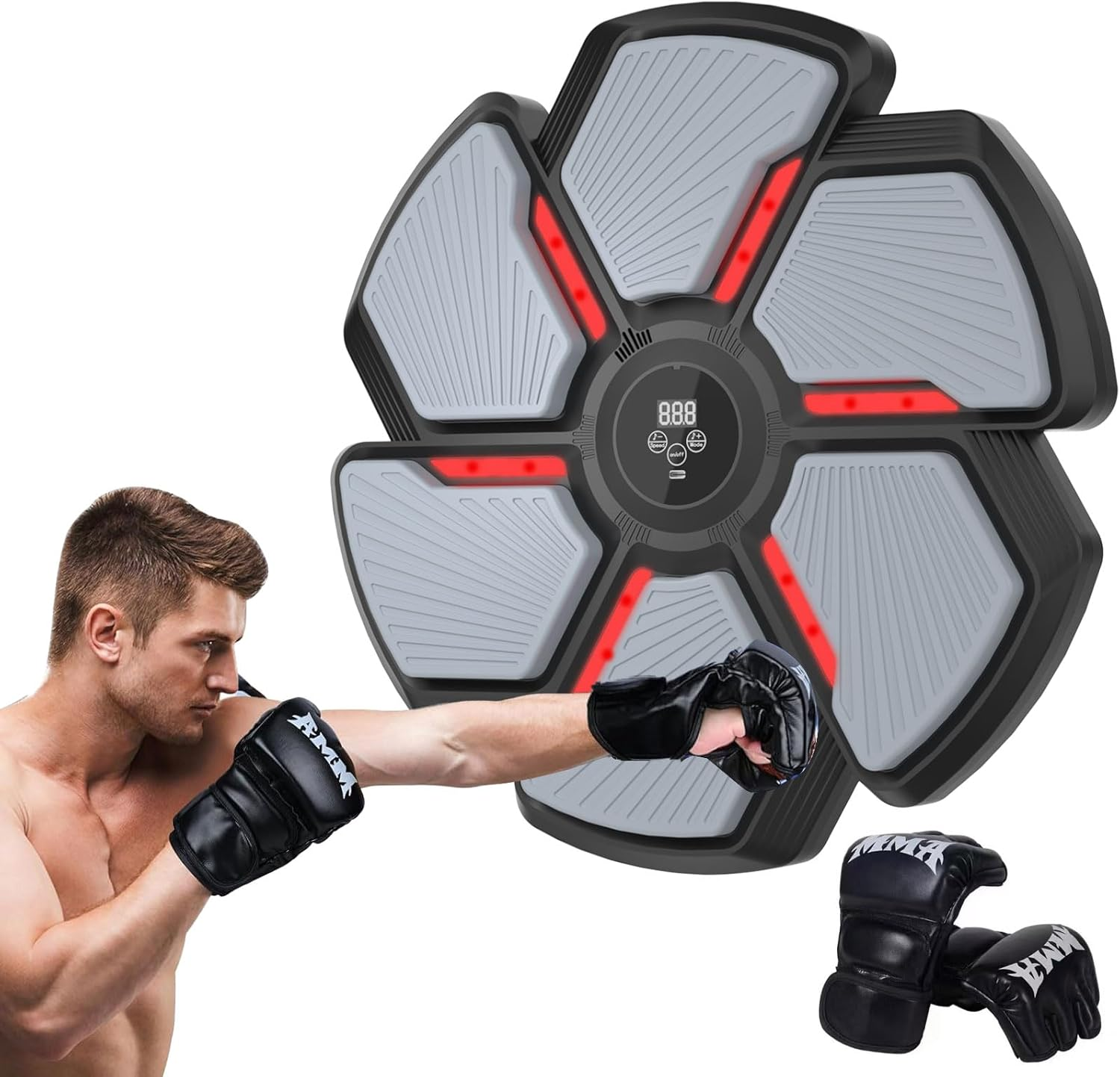 Music Boxing Machine Wall Mounted, Bluetooth Punching Trainer with LED Display, 9 Modes & 9 Speeds, Boxing Gloves Included, Music Punching Machine for Adults & Teens, Home Gym Reflex Workout Equipment