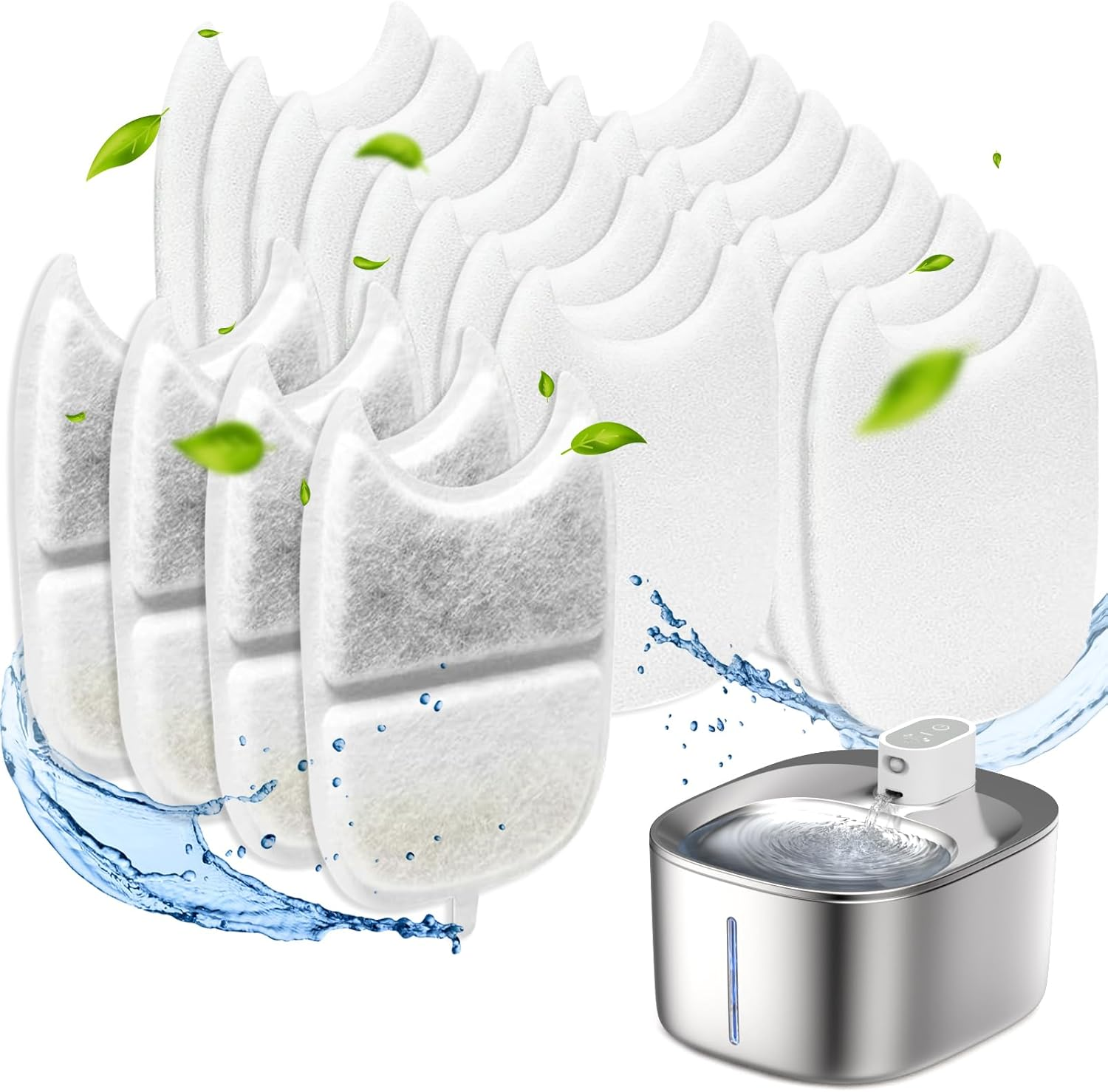 Wilreless 4L Cat Water Fountain Filter Replacement - 4 X Carbon Filter, 16 X Sponge Filter - Triple Filtration image number 2