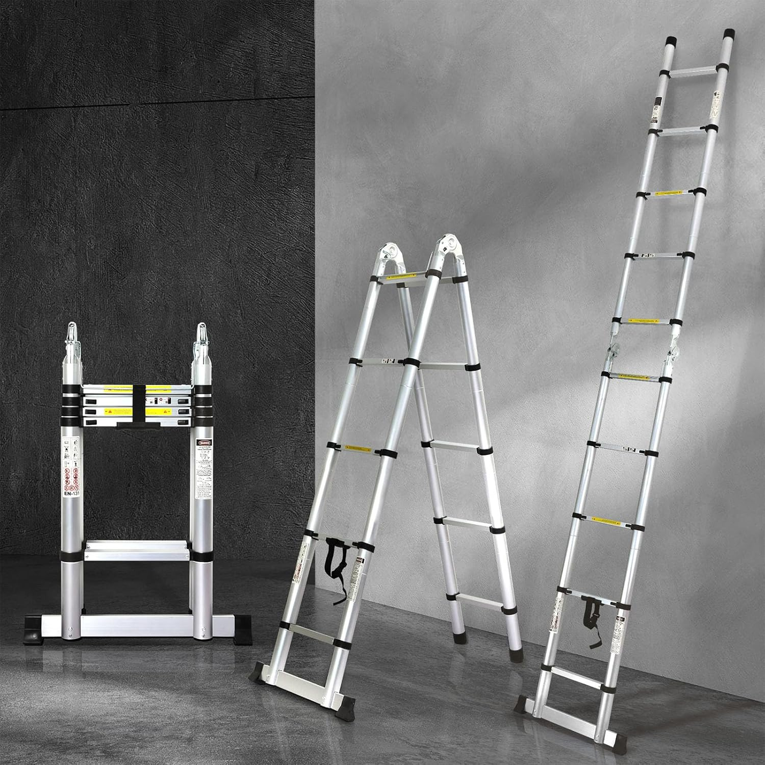 Traderight 4.2M Telescopic Ladder, 10 Step Ladder, Aluminium Multi-Purpose Folding Ladder Telescoping Extension Ladders, Multi Position Foldable Ladders for Caravan Home Garage Outdoor Work, Silver image number 1