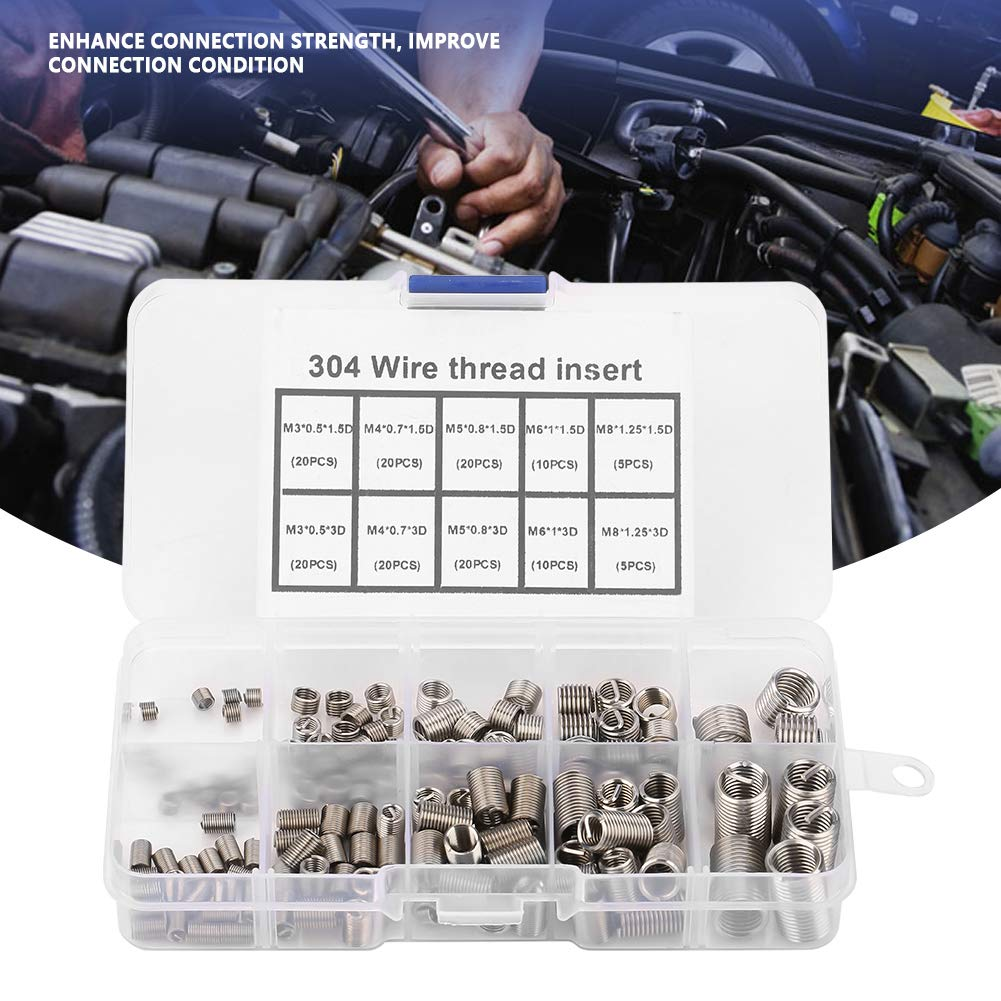 150Pcs Thread Repair Inserts, M3 M4 M5 M6 M8 Heli Coil, Helicoil M6, Helicoil Thread Repair Kit, Stainless Steel SS304 Coiled Wire Helical Screw Thread Inserts image number 5