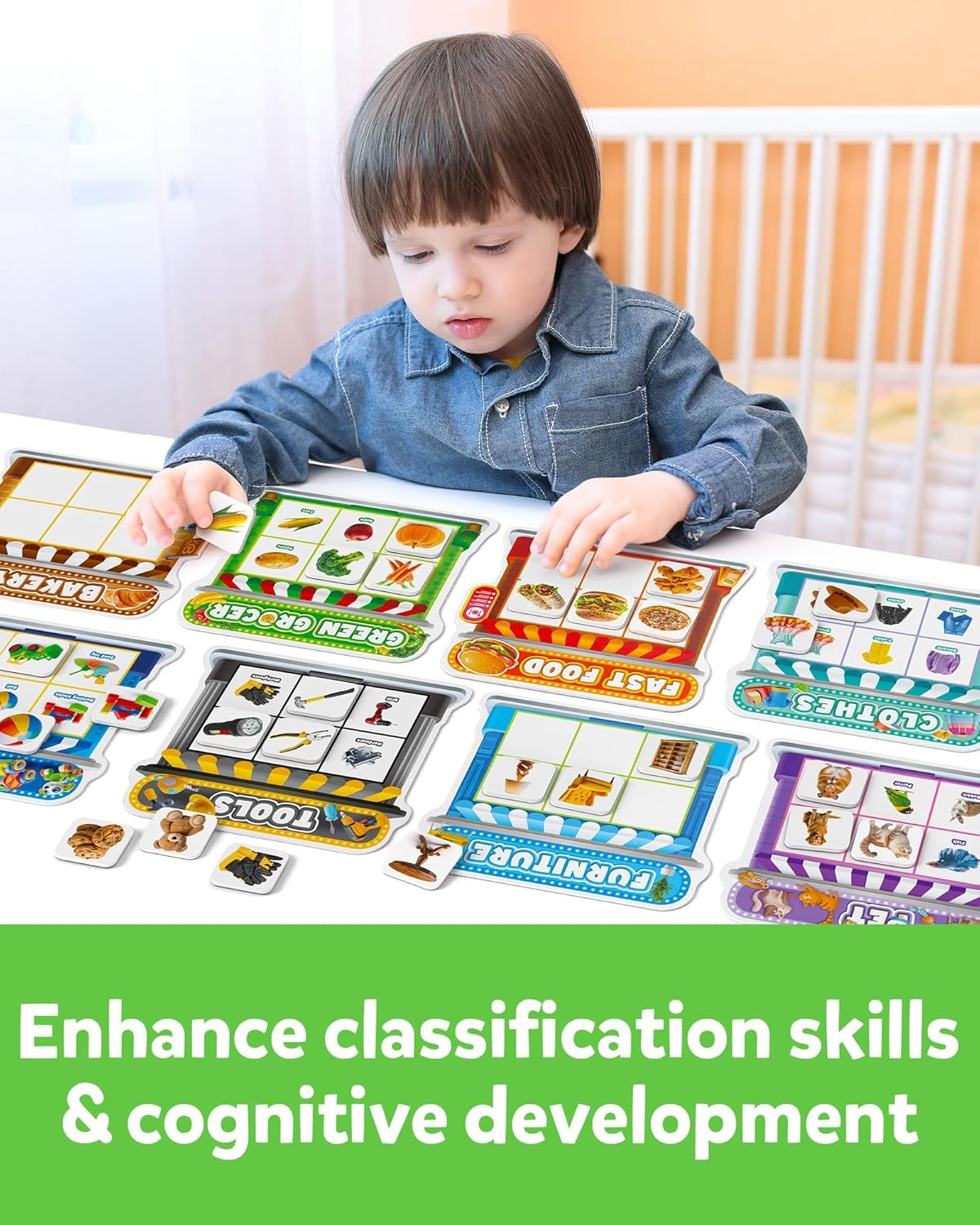 Coogam Fridge Magnets Sorting Toys, Fine Motor Montessori Magnetic Matching Game, Food Pets Grocery Furniture Toy Playset, Educational Learning Sensory Toy Toddler Ages 3-8