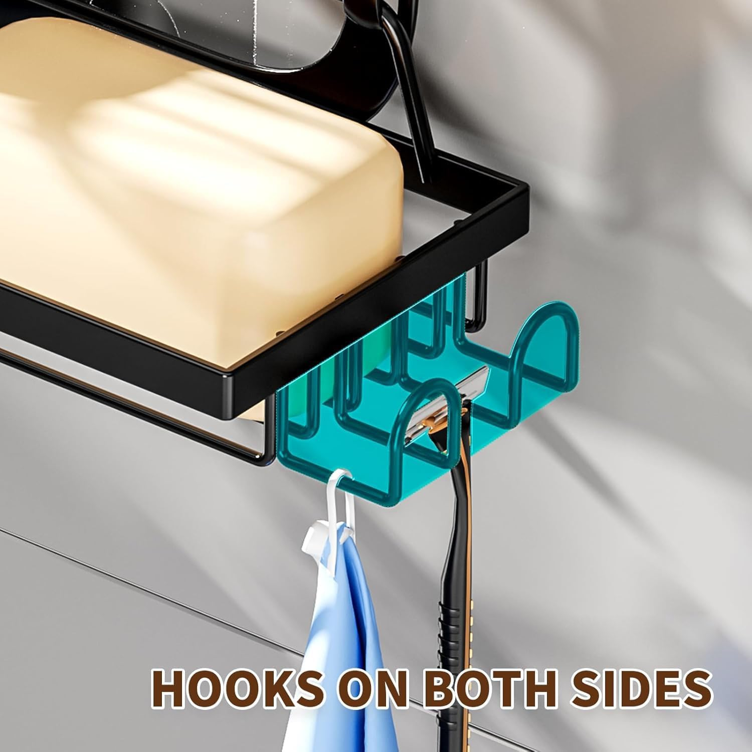 Isyunen over the Shower Caddy Pantry Organizer Rack,Hanging Shower Organizer Shelf,No Drilling over the Shower Storage,Holds Body Wash,Shampoo,Soap,Towel,Black 25D X 9W X 62Hcm image number 2