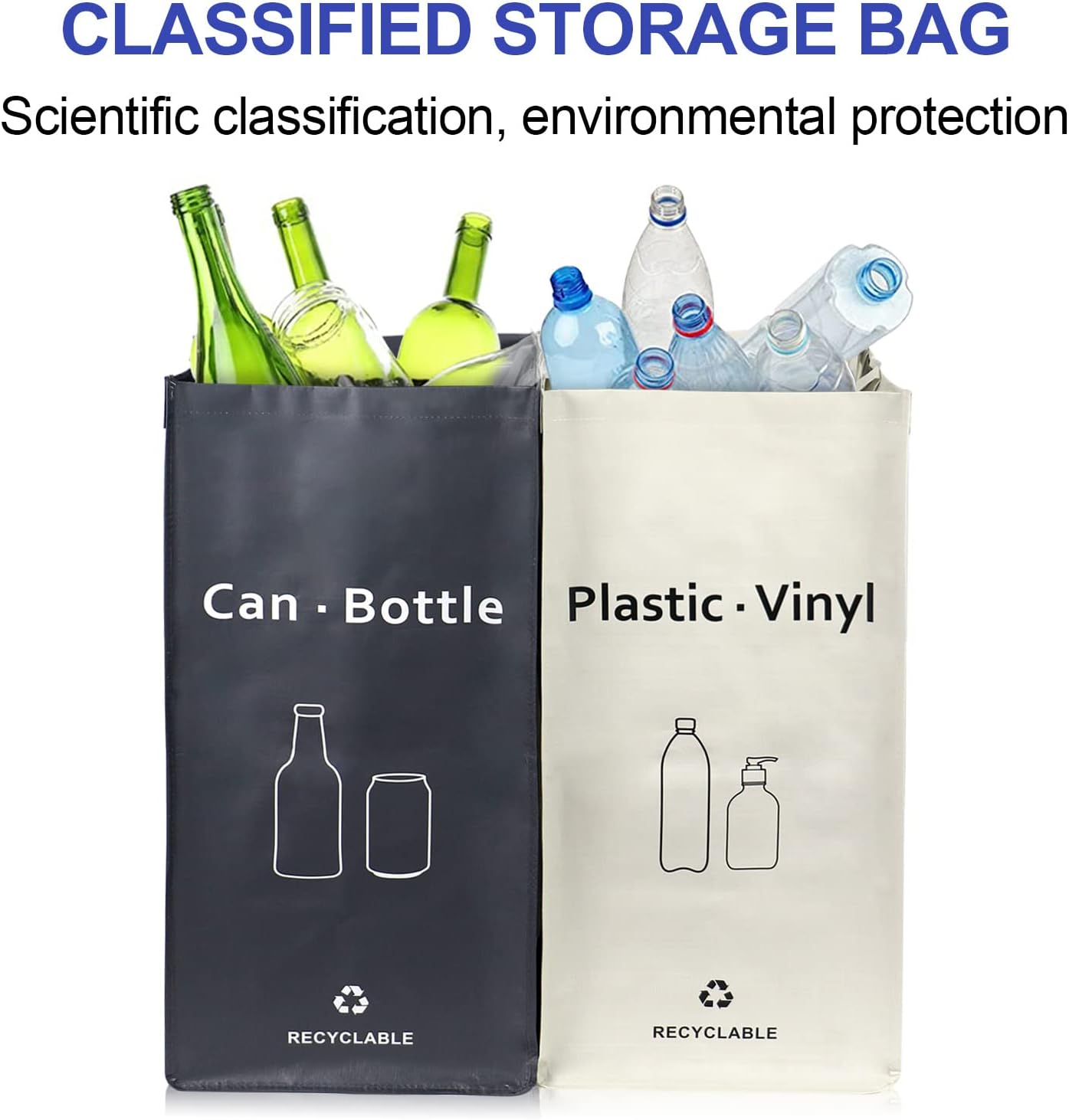 JIALAI Home 2 Pack Separate Recycling Waste Bin Bags, Recycle Bins for Kitchen Home - 28 Gallon Trash Bin, Recyclable Waste Trash Sorting Organizer, Durable, Washable, Affordable Recycle Bags image number 1