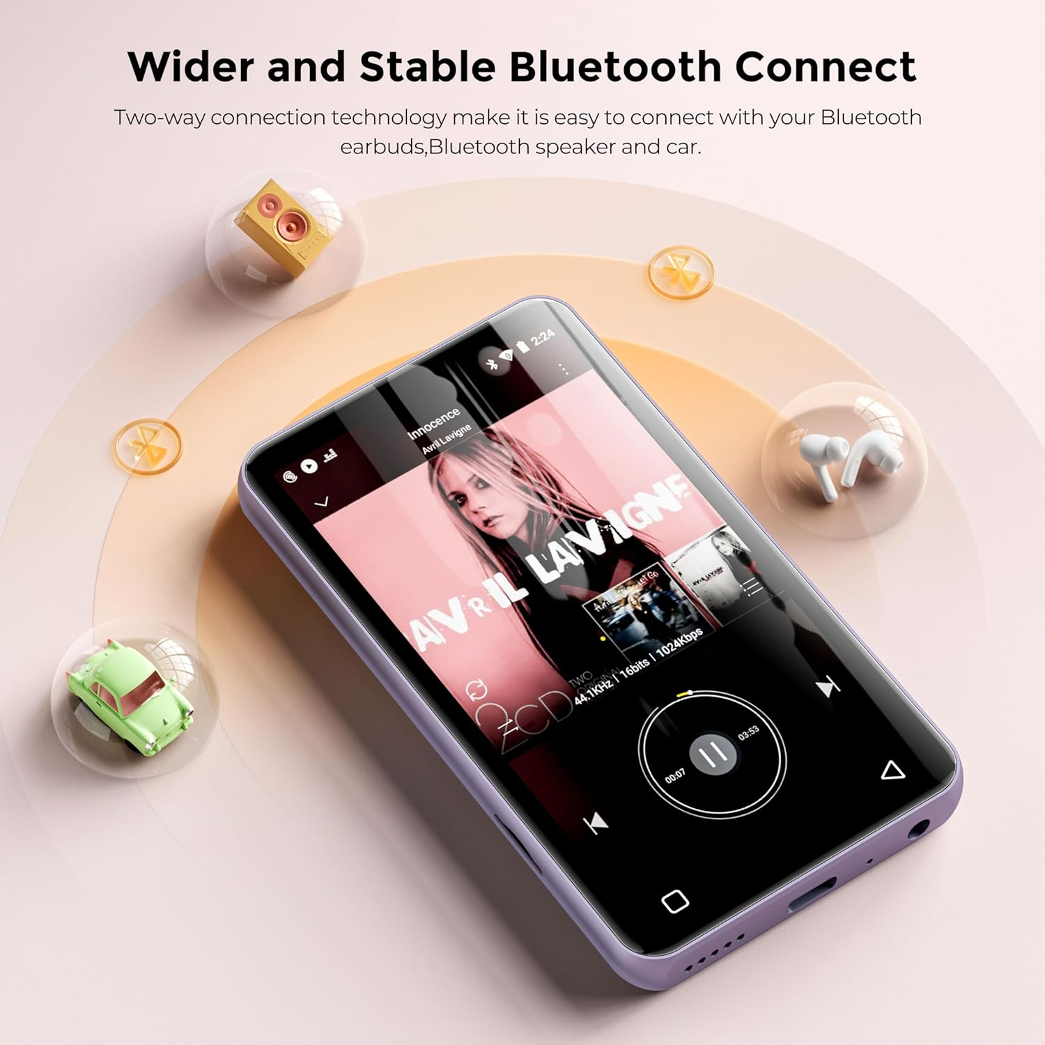 160GB MP3 Player with Bluetooth and Wifi, Innioasis Music Player with Spotify,Pandora,Amazon Music,4" Touch Screen Android MP4 MP3 Player for Kids with Libby,Audible,Spotify Kids(Purple)