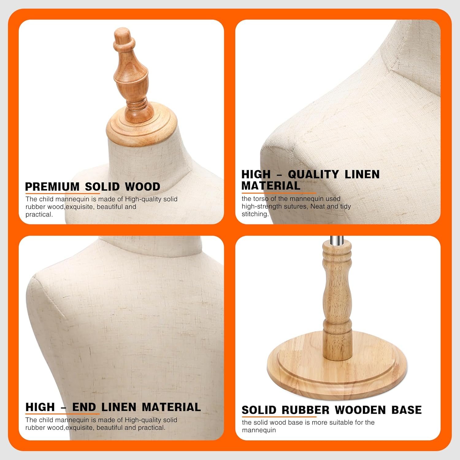 Tarokitc Kid Dress Form, Adjustable Child Mannequin Torse with Wooden Base, Unisex Toddler Clothes Mannequins for Apparel Scarf Jewelry Window Shop Display (Beige, 8-9 Years Old) image number 5