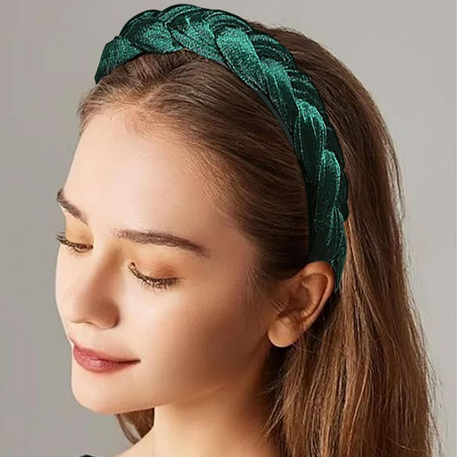 SSKHE Velvet Braided Headband, Vintage Headband for Women and Girls, Green, Fashion Headbands for Women image number 6