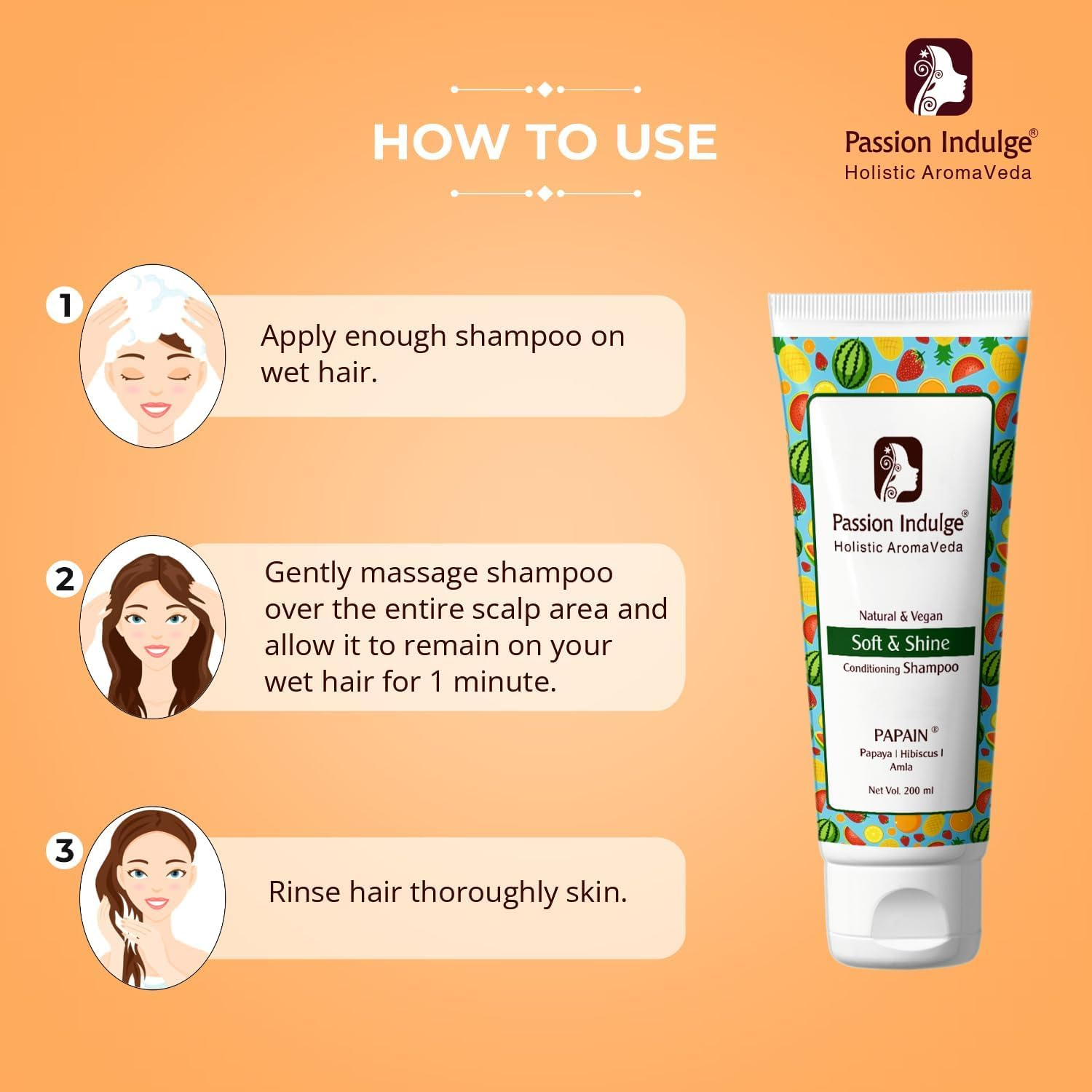 Passion Indulge Papain Papaya Shampoo for Soft & Shine Hair | Hair Shampoo | Paraben & Sulphate Free Shampoo | Shampoo for Women | Shampoo for Men image number 3