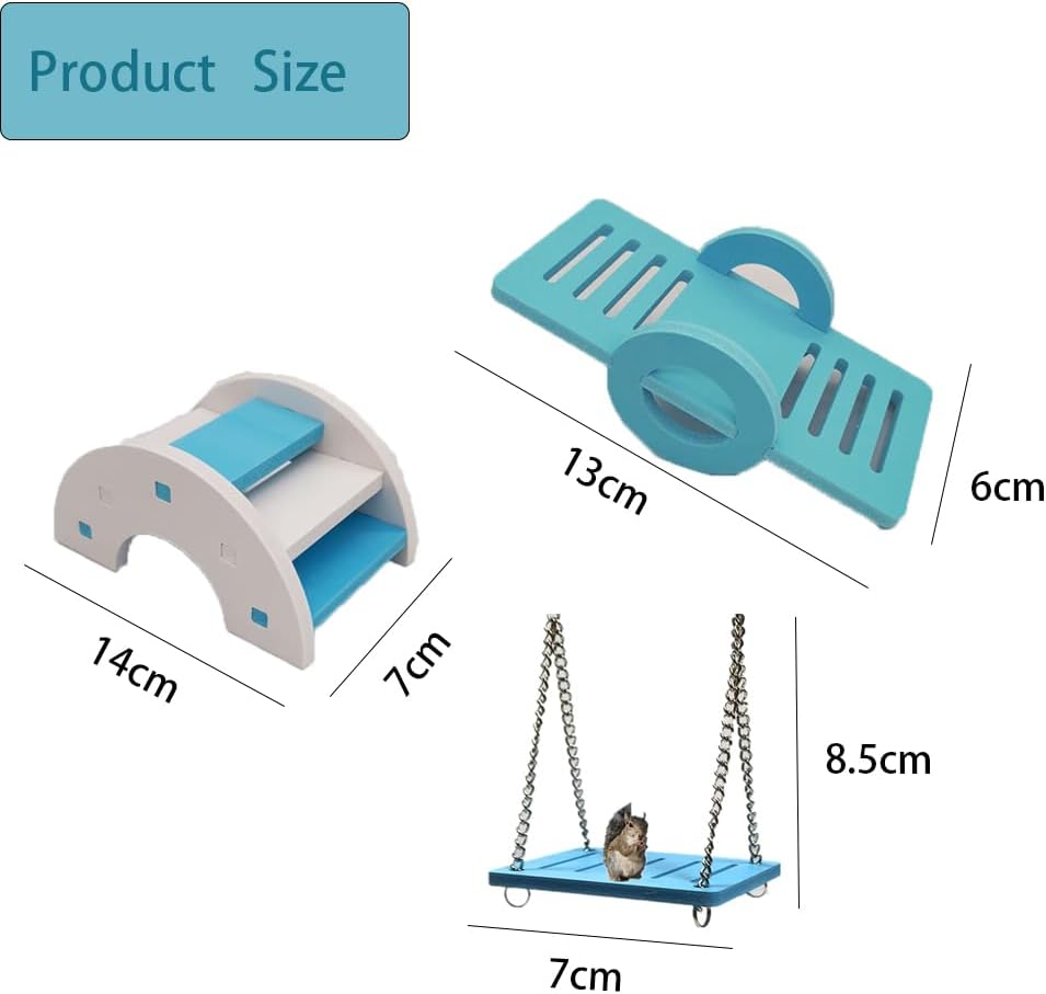 Hamster Toy, Set of 3 Hamster Accessories Set Rocker Swing Rainbow Bridge DIY Hamster Toys Training Toy Cage Decor Exercise Toy for Hamsters Rats Gerbils Small Animals image number 2