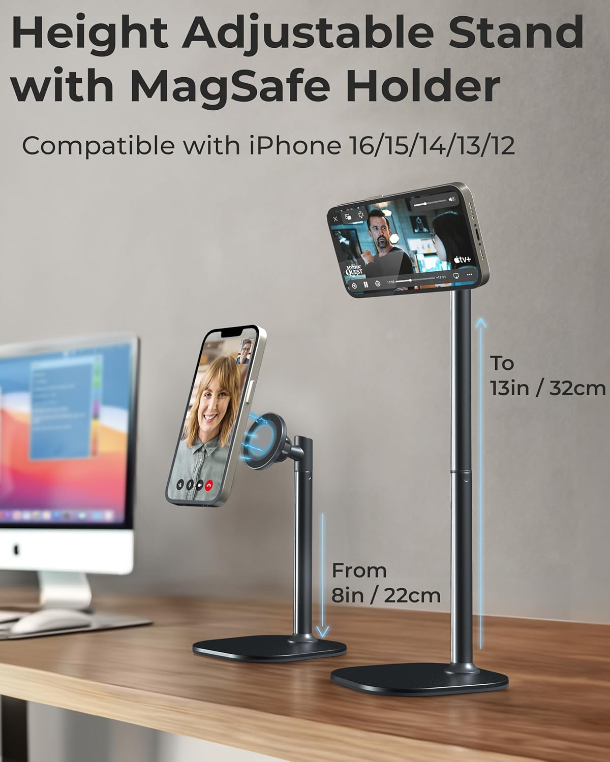 Cooper Magstand - Magsafe-Compatible Iphone Stand for Desk & Video Recording, Compatible with Iphone 17 Pro Max, 16/15/14/13/12, Magnetic Phone Stand (Black) image number 4