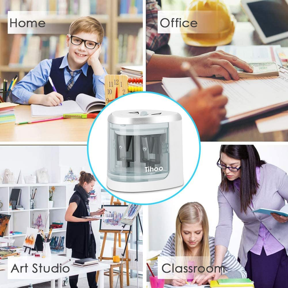 WOTOW Electric Portable Pencil Sharpener for Students, Battery Operated Double Hole Automatic Sharpeners for 6-8Mm and 9-12Mm Pencils, Ideal for School Family and Office image number 6