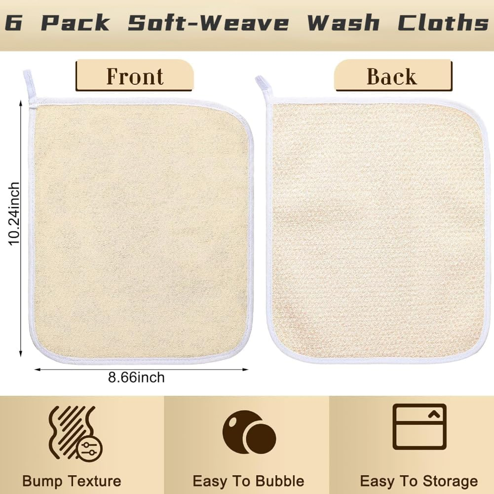 6 Pack Exfoliang Face and Body Wash Bath Scrub Soft Weave Bath Towel Massage Cloth for Women and Man, Two Sides image number 6