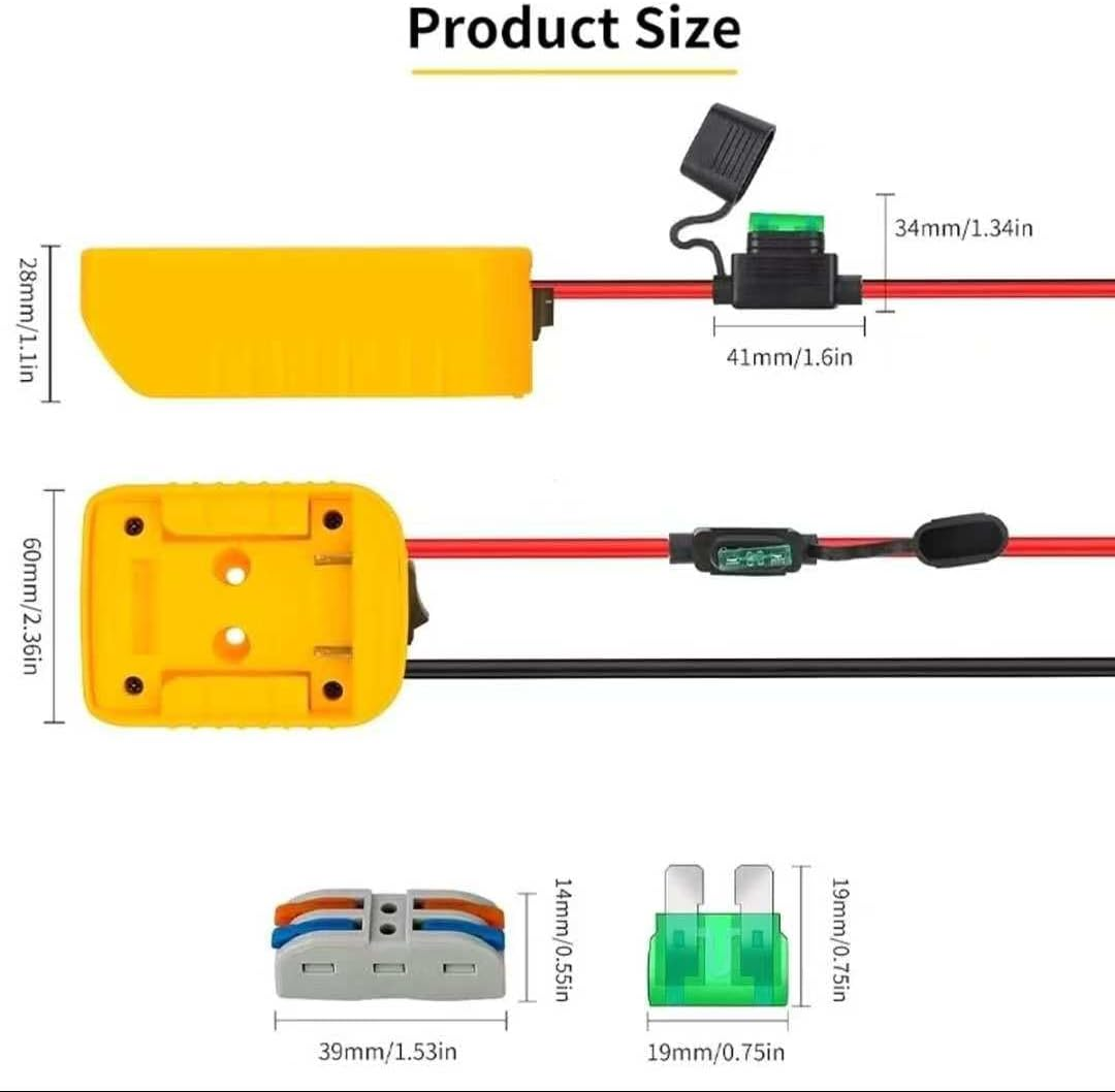 Power Wheels Adapter for Dewalt 20V MAX Battery with Switch & Fuse Protection 12AWG Wire, Inline Fuse Holder, 3&times;30A Fuses, Wire Connector Power for DIY RC Cars, Trucks and Toys DW image number 3