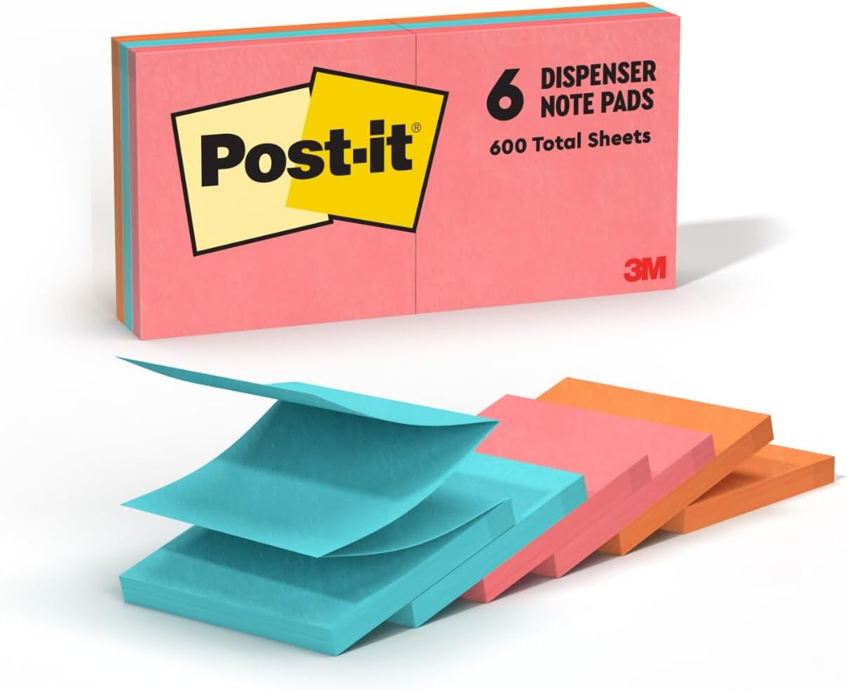 Post-It Pop-Up Notes, 3 in X 3 In, Marseille Collection, 12 Pads/Pack, 100 Sheets/Pad (R330-12AP) - 10 X 76 Mm, 6 Pads, Magenta, Pink, Blue, Green