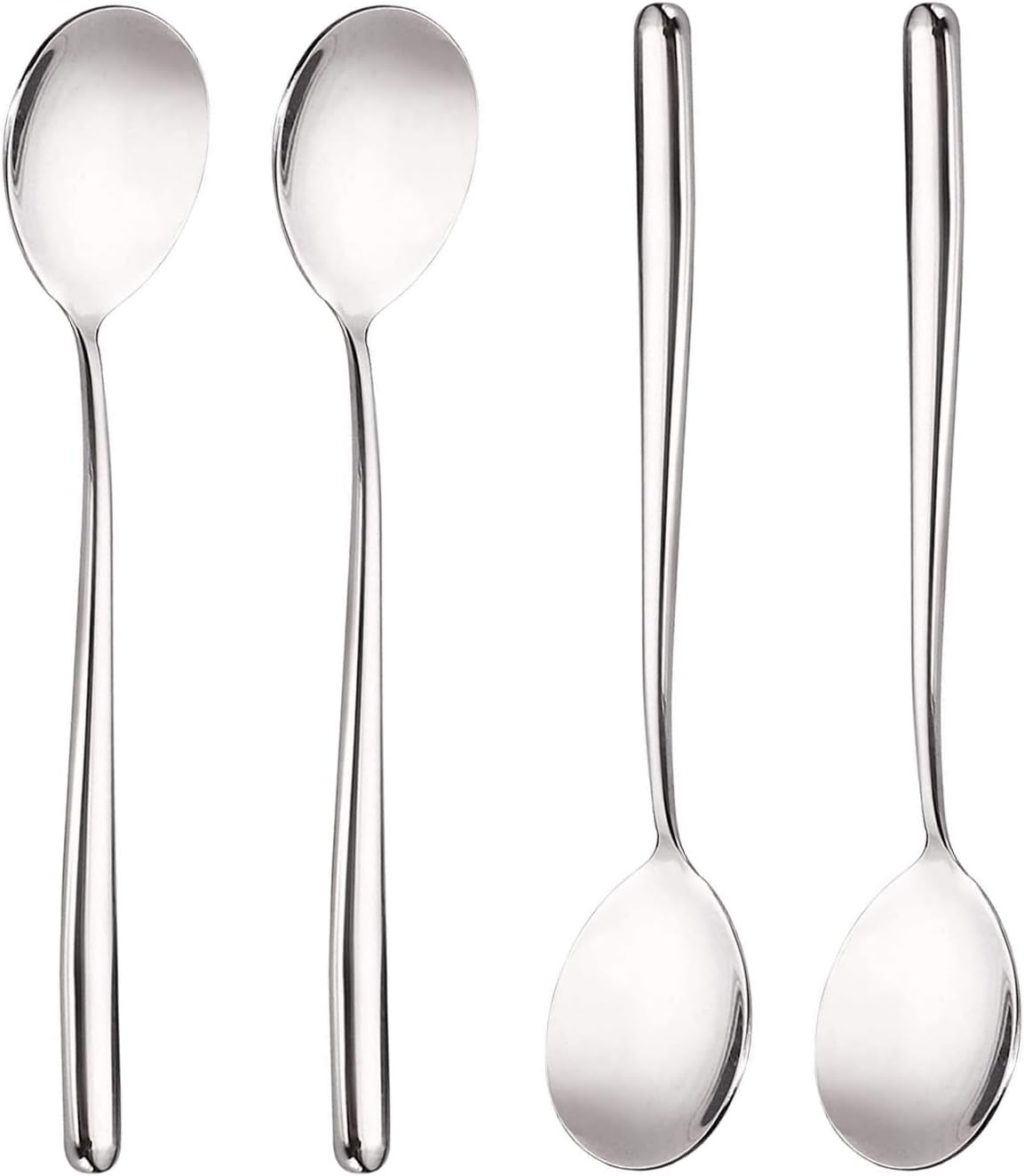 Stainless Steel Spoon,Long Handle Great Circle Soup Spoons Korean Long Handled Soup Spoon,Stainless Steel round Handle Bar Spoons Silver Set of 4 image number 4