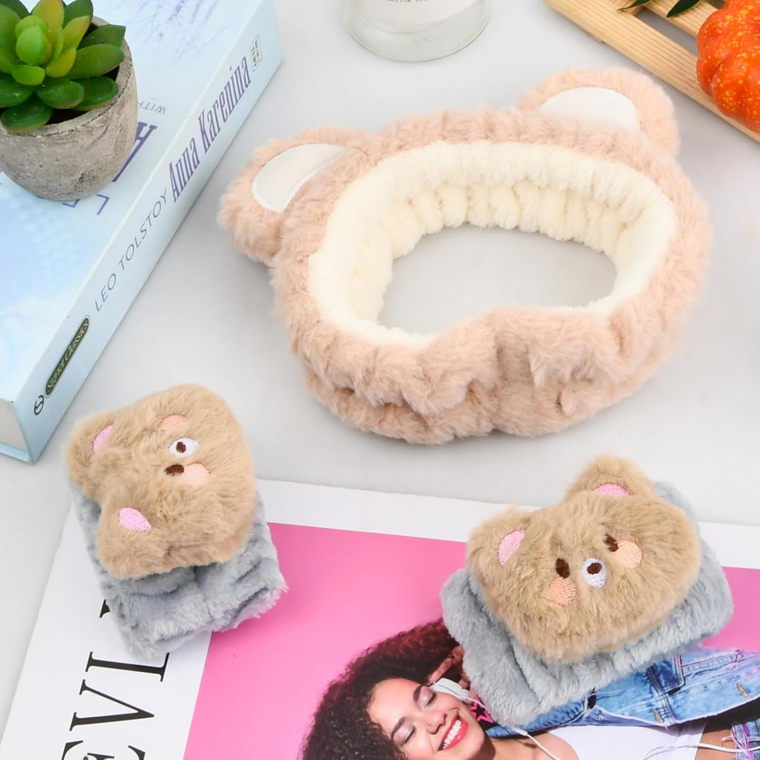 3 Piece Spa Face Headband Wrist Wash Bands Set, Face Wash Bracelets Elastic Makeup Hair Band Elastic Cosmetic Skincare Makeup Hair Band Women Yoga Shower image number 5