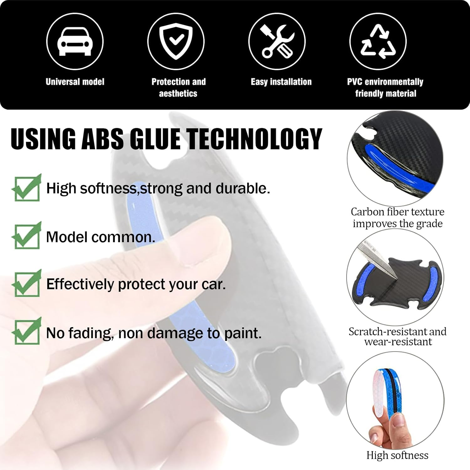 8Pcs Car Door Handle Protector Reflective Sticker,3D Carbon Fiber Universal Door Handle Scratch Protector Cover,Self-Adhesive & Non-Marking,Paint Guard Protective Films (Blue) image number 5
