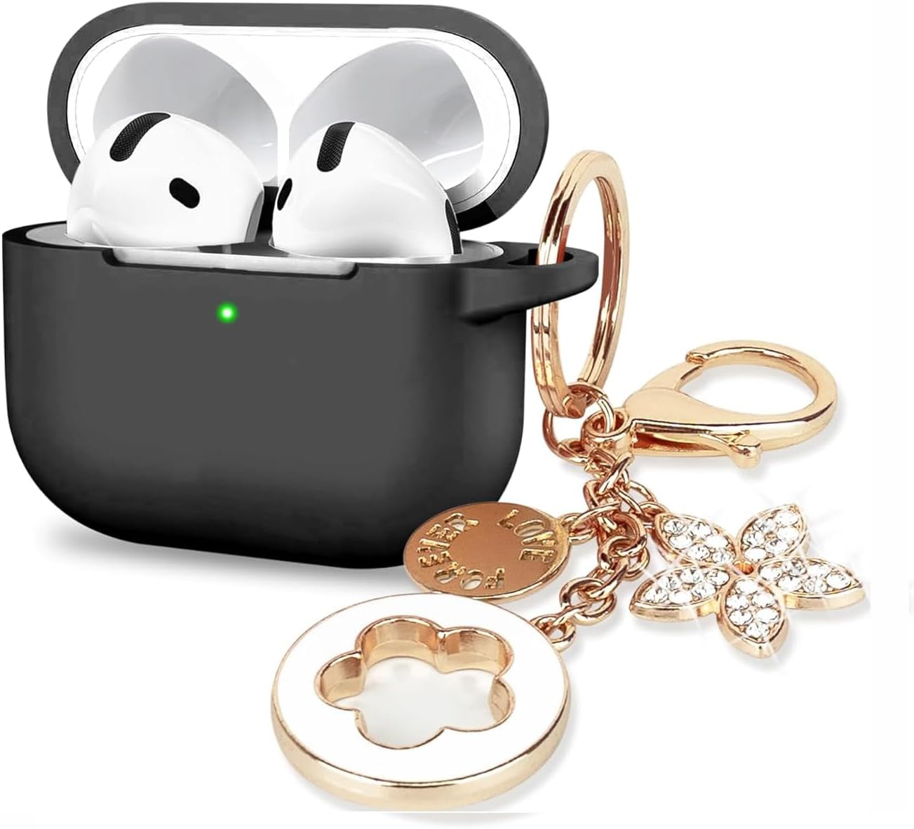 Case Fit for Case Apple Airpods 4 Generation with Cute Keychain, Compatible for Airpods 4 Cases 2024 Cover,For Women and Girls,Milk Tea