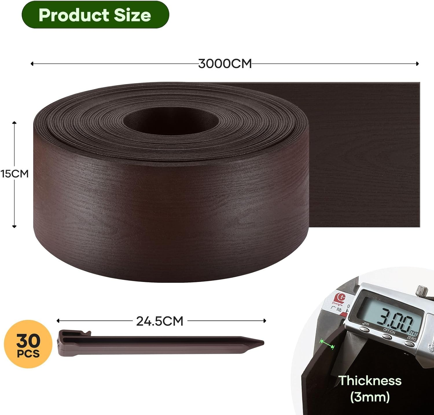 OGL 30Mx15Cm Garden Bed Edging, Flexible DIY Lawn Landscape Border Fence for Flower Plant Grass Path Driveway Plastic Barrier Roll Kit - 6Pcs/90X20Cm image number 5