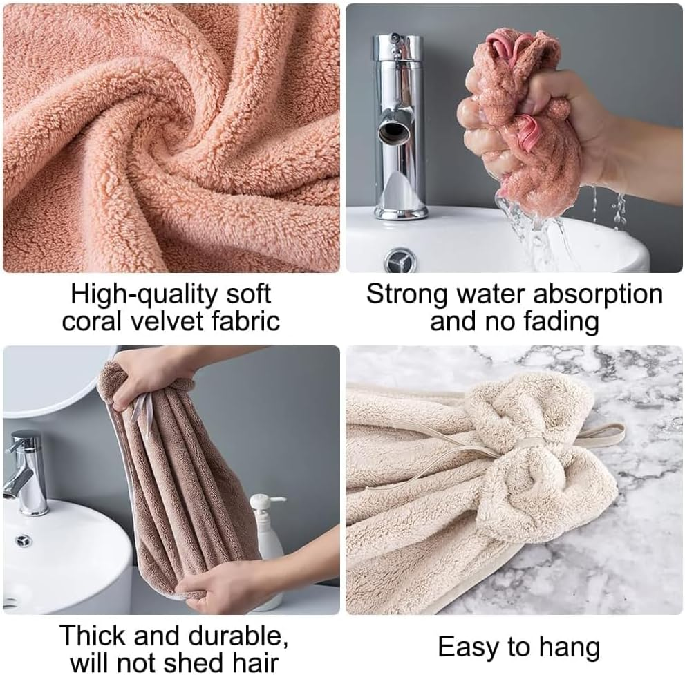 4Pcs Bowknot Hanging Hand Dry Towels,Microfiber Coral Velvet Hanging,Absorbent Super Soft Cute Towels for Kitchen Bathroom image number 6
