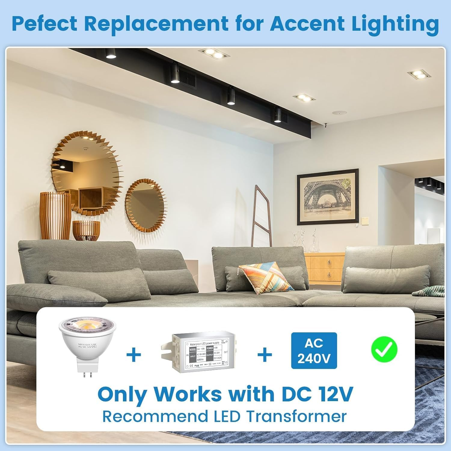 Bonlux GU5.3 LED Spotlight Bulb, 6W Equivalent to 50W Halogen Bulb, AC/DC 12V Bi Pin Base LED Light Bulb, MR16 38&deg; Beam Angle Natural White 4000K (Non-Dimmable, Pack of 6)