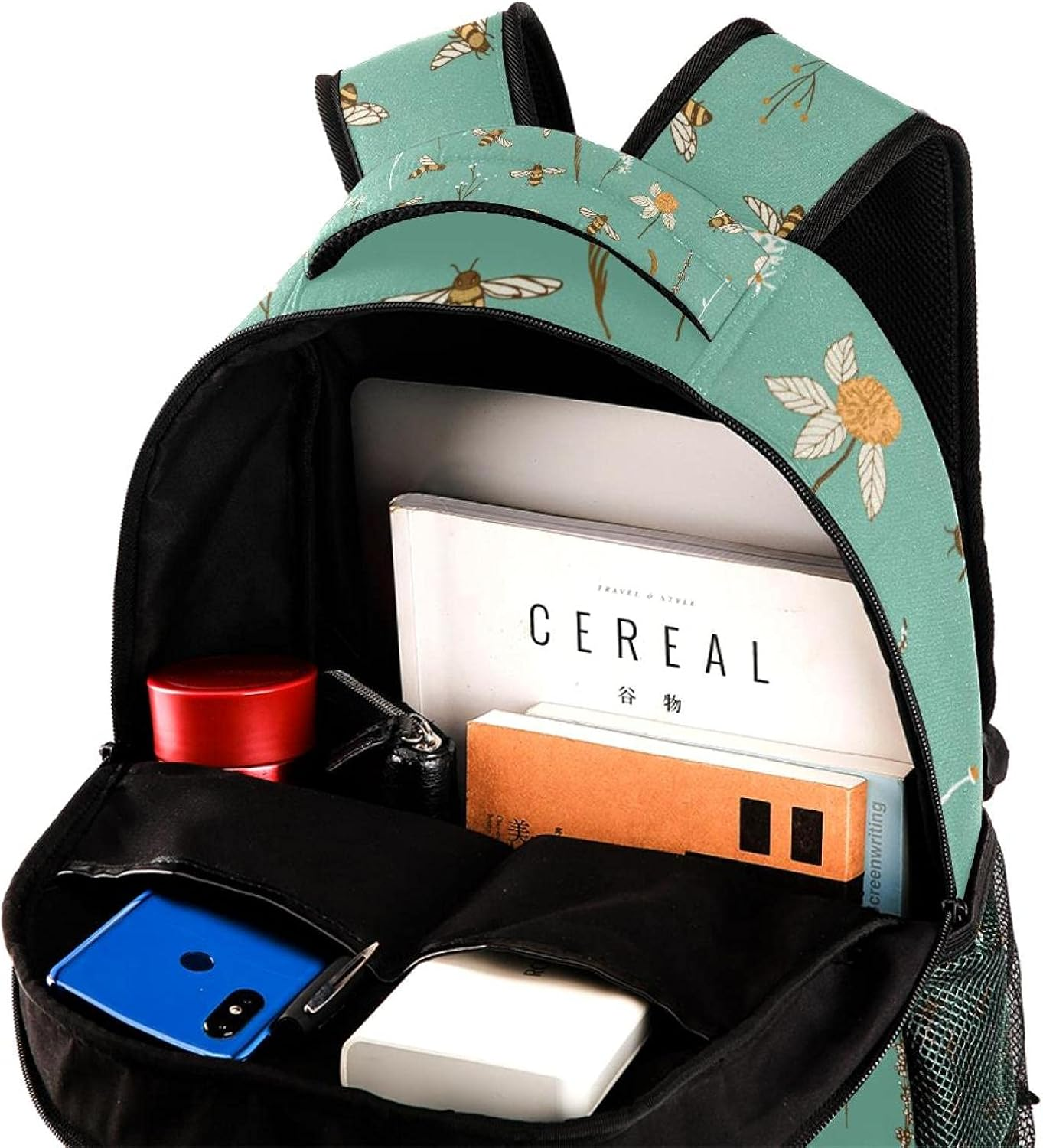 Bees and Flowers Pattern Backpack Students Shoulder Bags Travel Bag College School Tote Backpacks image number 1