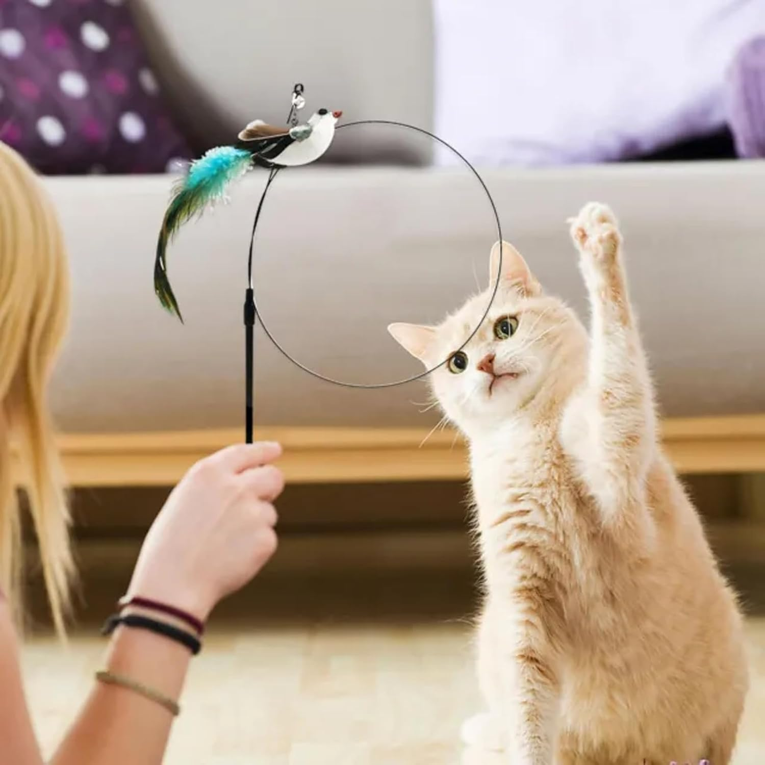 YIDM Cat Toy Feather Cat Angel Replacement Feathers: 8 Pieces Interactive Cat Toy Feather with Bell, Cat Fishing Rod Replacement Feathers, Cat Toy Interactive Feather Intelligence Toy image number 4