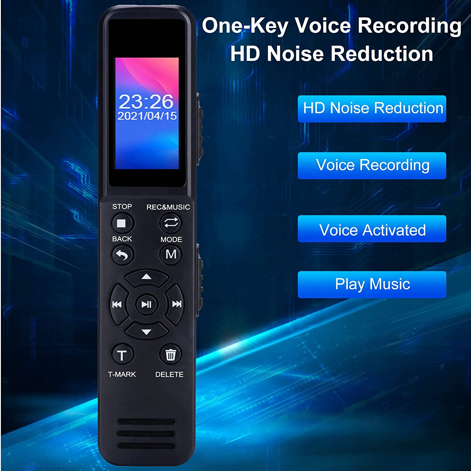 32GB Voice Recorder with Noise Cancellation & Voice Activation for Lectures, Interviews, Classes, and Meetings. 40 -Hour Battery Life, External Memory Support, USB File Transfer, Playback, MP3 Player image number 2