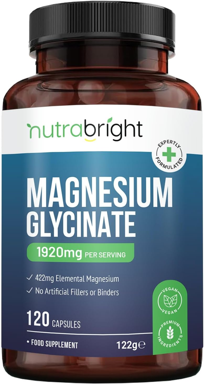 Magnesium Glycinate Supplements 1920Mg - 120 Vegan Capsules | Providing 422Mg Elemental Magnesium (Bisglycinate) | Pure with No Added Artificial Fillers or Binders | Premium Quality by Nutrabright image number 1