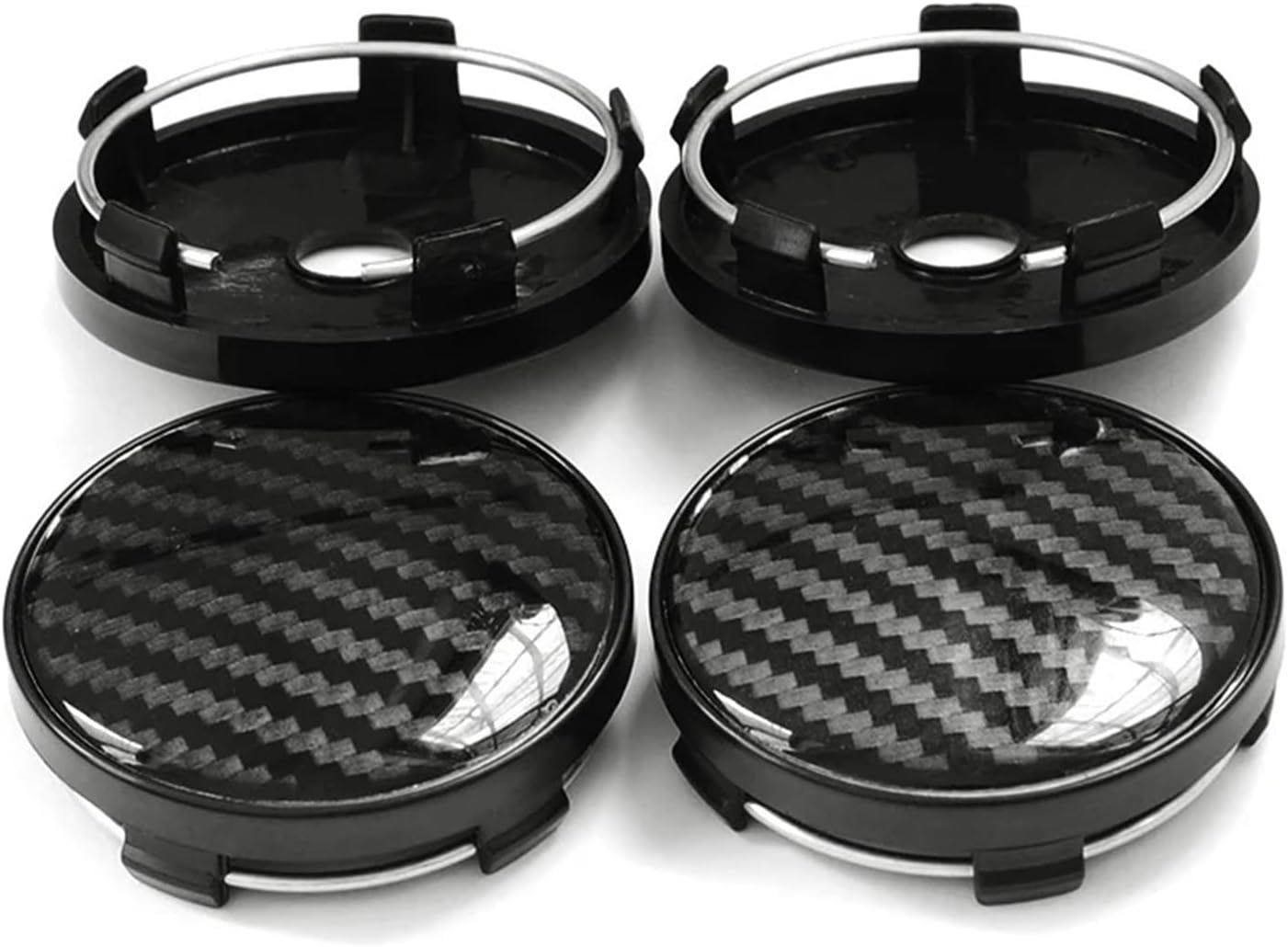 BWPEXZ 4Pcs 60Mm with 56Mm Aluminum+Resin 3D Carbon Fiber Pattern Logo Car Wheel Center Hub Cap Dust-Proof Cover Car Accessories image number 4