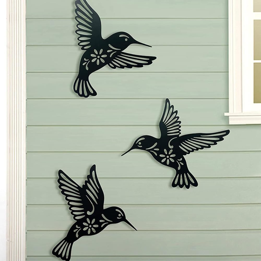 3 Pcs Black Metal Hummingbird Wall Art Decor - Iron Cutout Decorations for Home Hanging - Suitable for Patio, Balcony, Yard, Living Room, Bedroom, and Office image number 4