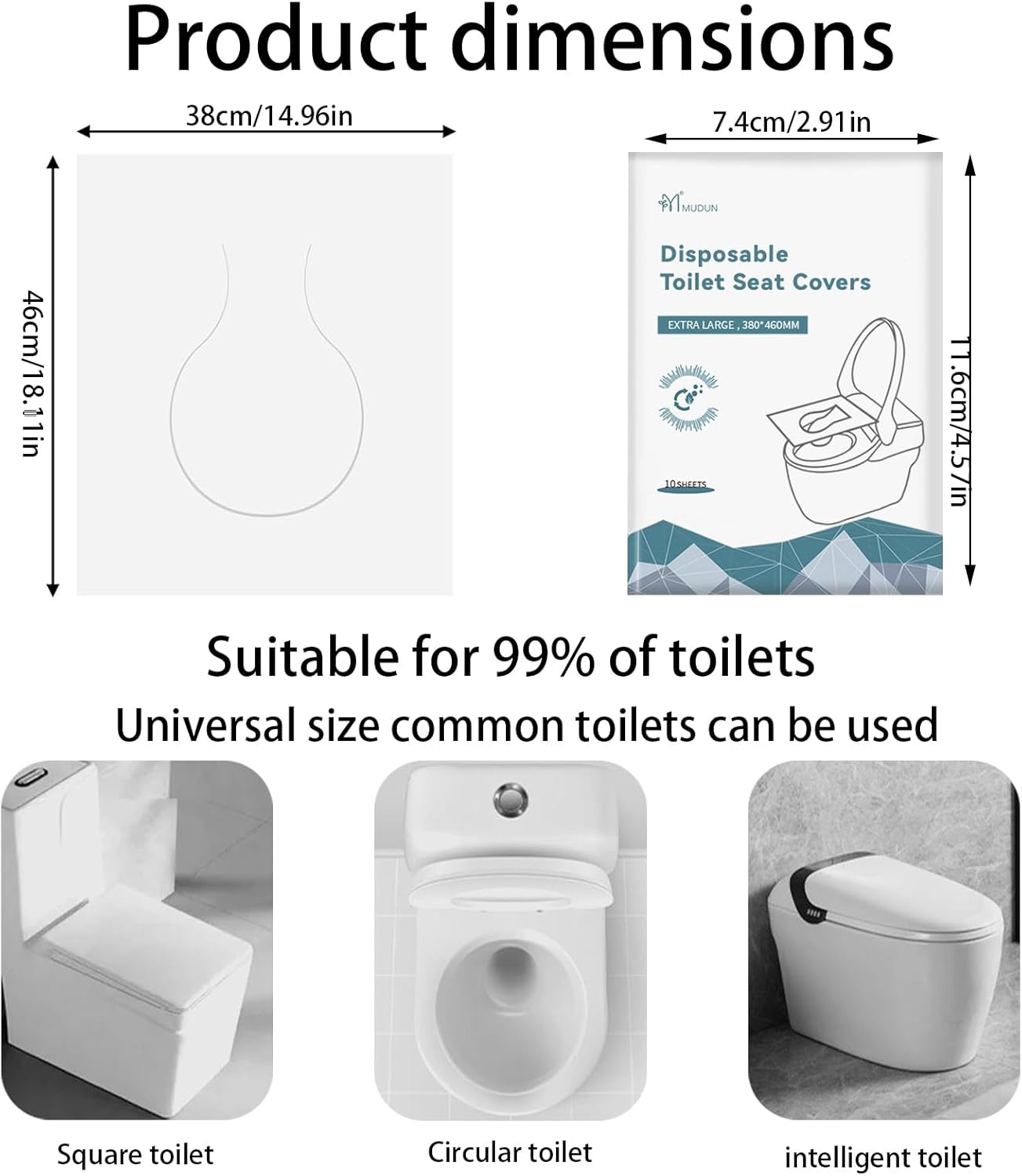 100-Count Toilet Seat Covers Disposable, Universal Size 38X46Cm, Waterproof, Washable, Essential for Travel in Public Restrooms, Suitable for Use in Public Restrooms, Airplanes, and Camping image number 4