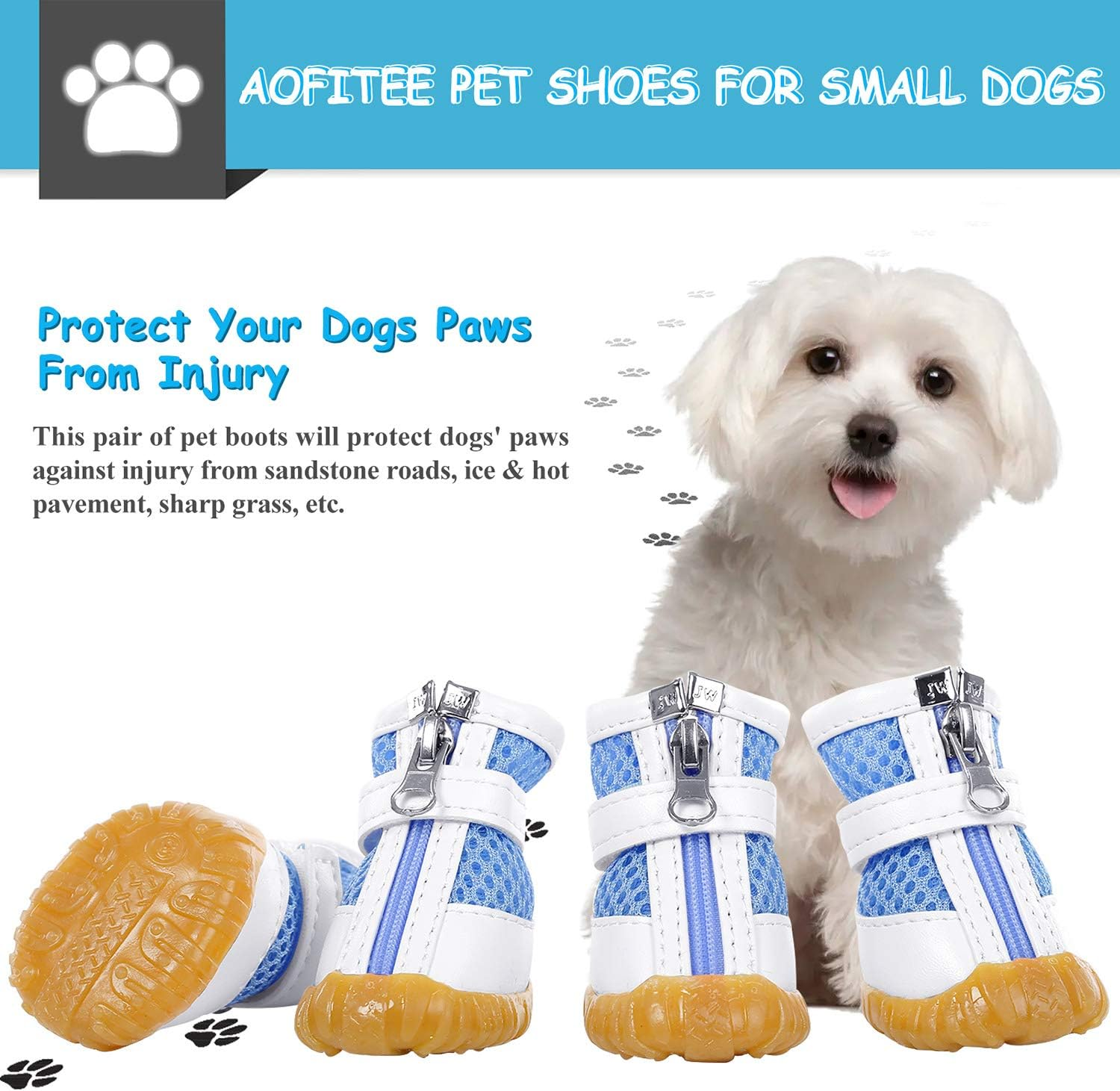 AOFITEE Mesh Dog Shoes Pet Boots, Breathable Dog Shoes for Small Doggy, Waterproof Pet Sandals with Anti-Slip Sole and Zipper Closure, Durable Pet Paw Protector for Hot Pavement image number 1