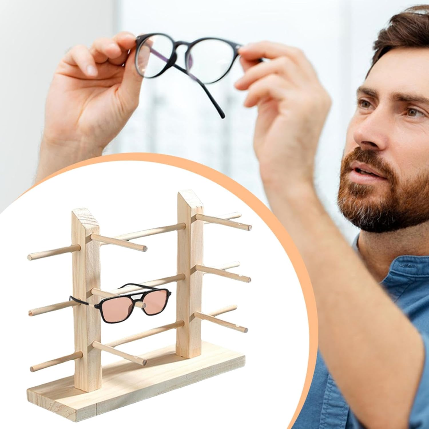 Qkbuza Sunglasses Rack - Wooden Multiple Glasses Holder Glasses Display Stand,Glasses Display, Sunglass Rack, Detachable Eyeglass Stand for Men, Women image number 1