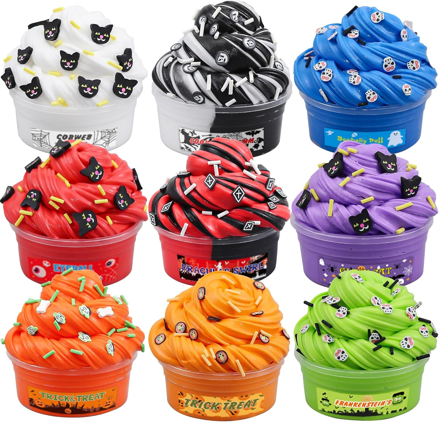 Halloween Peachybbies Slime 9 Pack, Scented Mixed Color Cloud Slime for Kids, DIY Fluffy Slime Kits for Girls Soft & Non-Sticky, Butter Slime Kit Party Favor Gifts, Slimes Stress Relief Toys