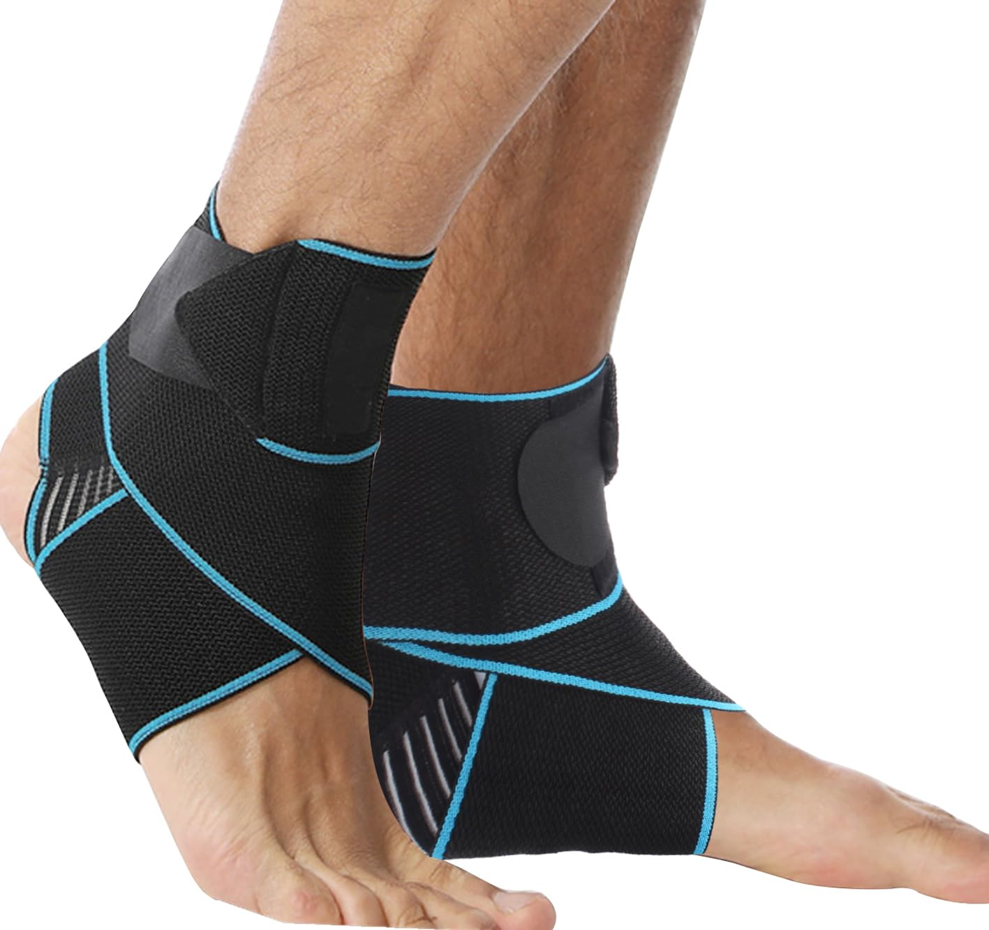 Ankle Brace for Men & Women - Adjustable Compression Ankle Support Wrap - H HOME-MART Perfect Ankle Sleeve Strap for Plantar Fasciitis, Achilles Tendon, Minor Sprains, Sports - Breathable, One Size Fits All (2 Pack)