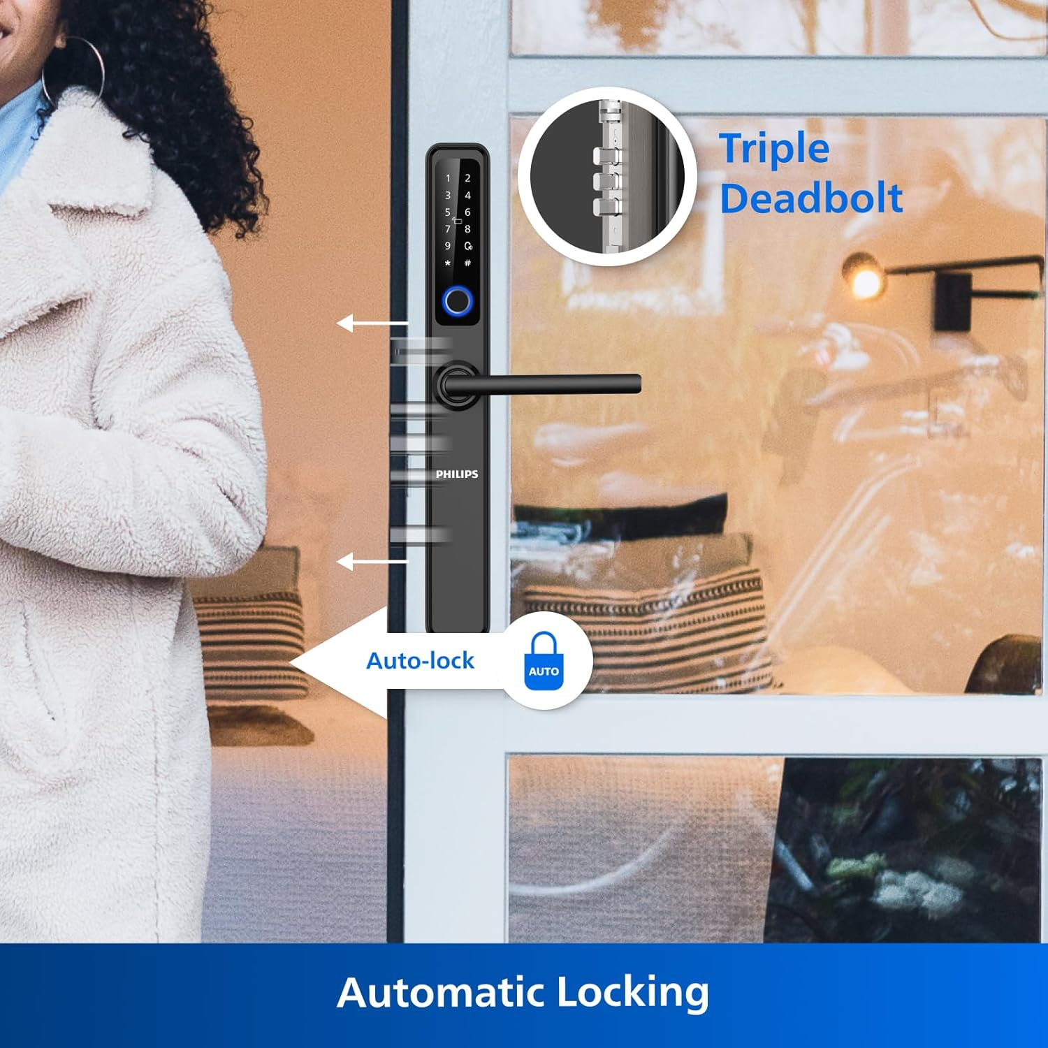 Philips Easykey Wi-Fi Slim Handle Fingerprint Lock - Smart Door Lock Australia, Fingerprint Lock, Smart Home, Home Improvement, Keyless Door Lock, Smart Home Gadgets, Door Safety Lock- Black image number 1
