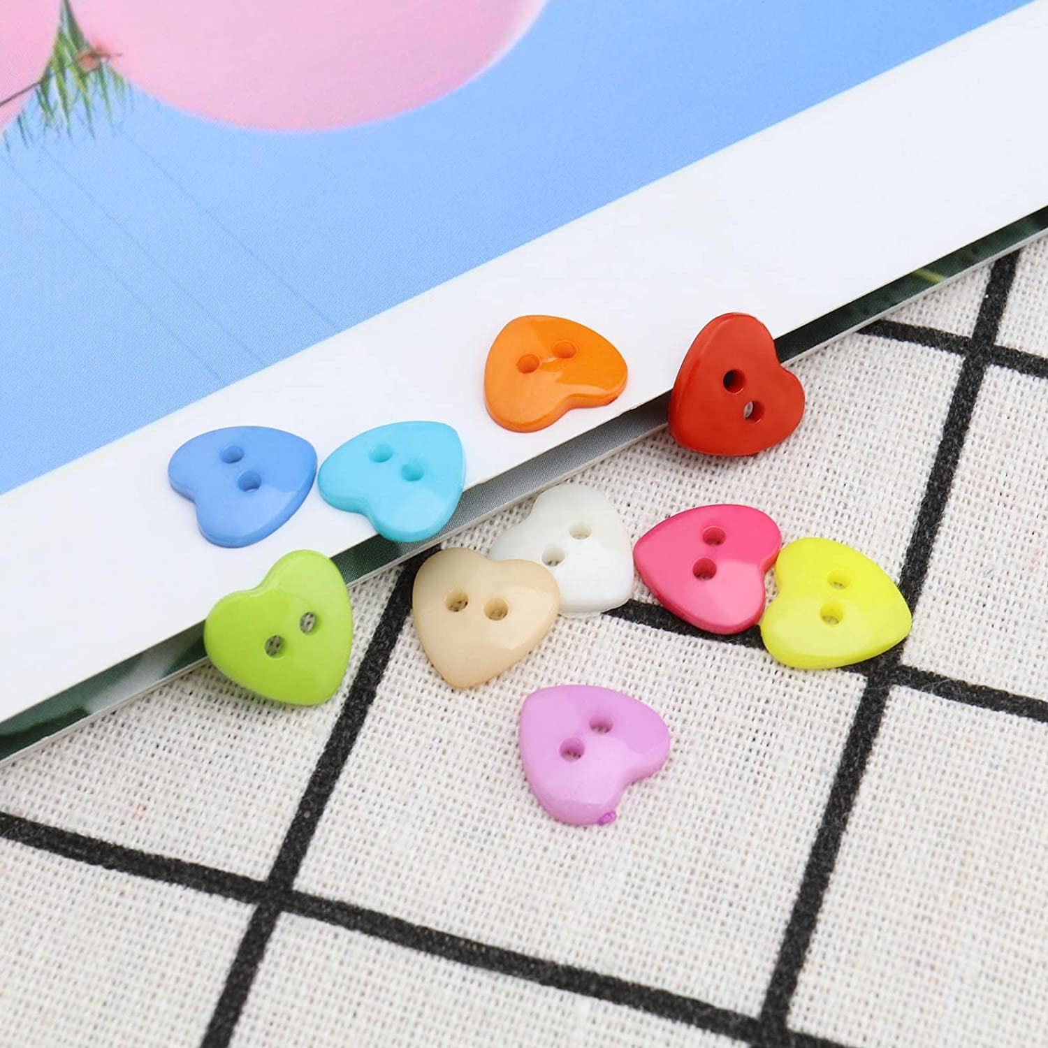 200Pcs Heart Buttons - Colourful Plastic Love Heart Shape with Two Holes for DIY Sewing Accessories, Clothing Making image number 3