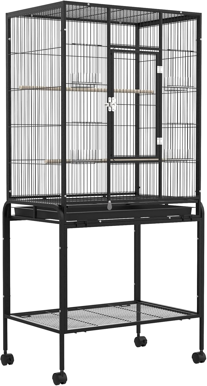 Advwin Bird Flight Cage, 66 X 43 X 135Cm Large Wrought Iron Budgie Aviary with Removable Tray, Rolling Stand Parrot Cage with 2 Perches for Cockatiels Pet Birds Parakeet Lovebird Canary Finch image number 1