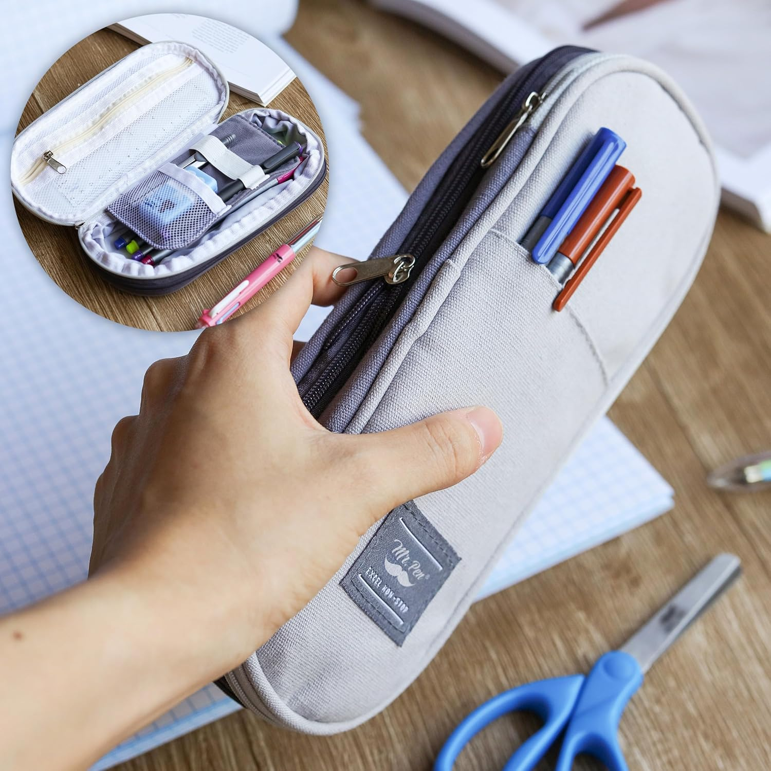 Mr. Pen - Pencil Case, Pencil Pouch, Large, Grey, Bible Study Supplies, School Supplies, Kids image number 4