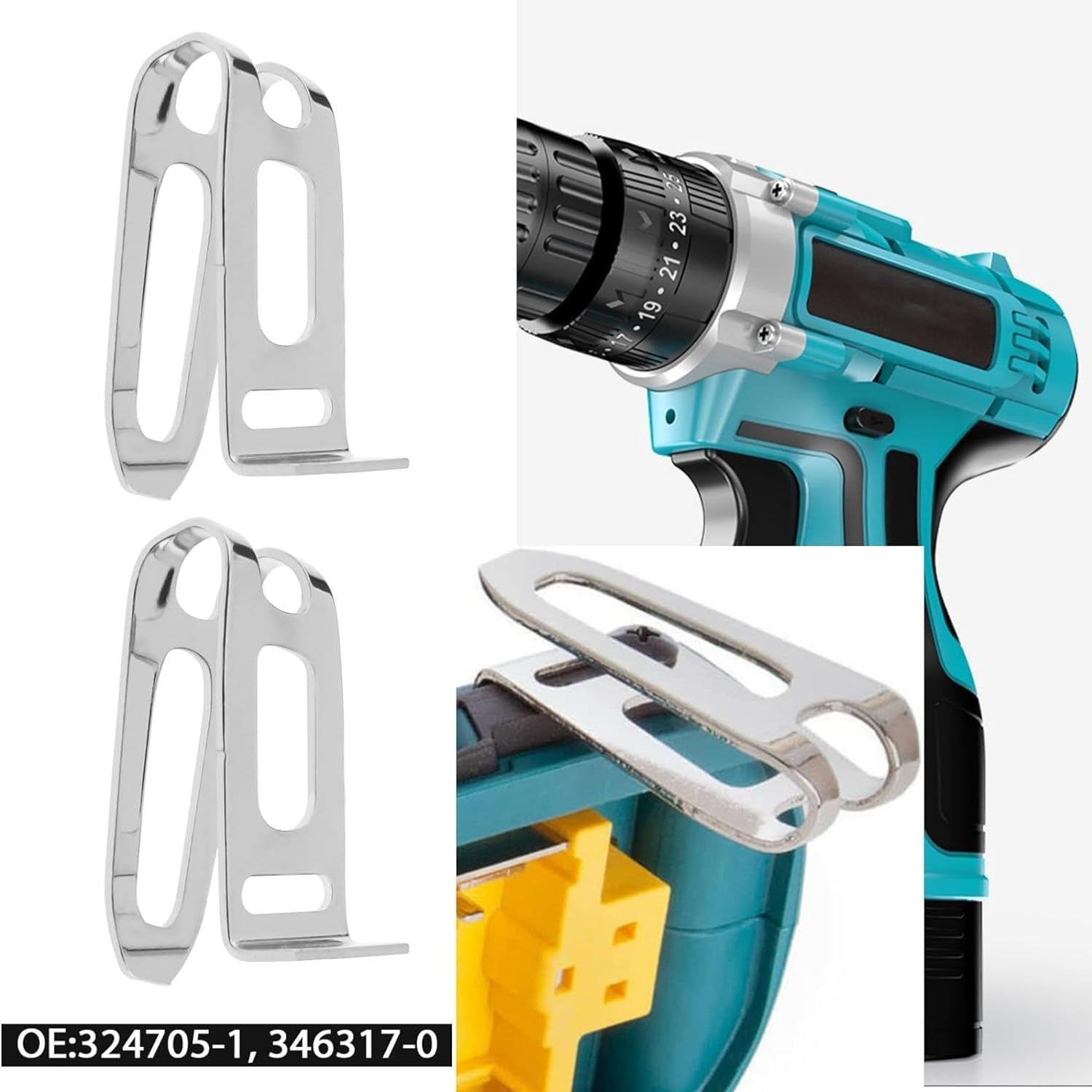 4PCS Belt Clip Hooks Compatible with Makita DHP480 DHP482 HP457 HP347 TD127 TD126 Hammer Impact Drills Power Tool with Screws 324705-1 346317-0
