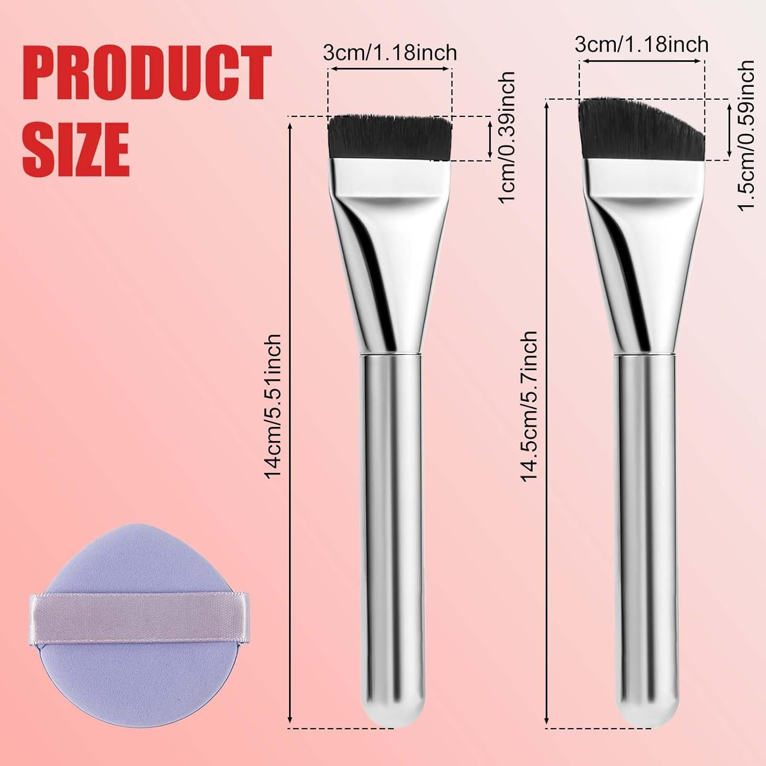 3Pcs Foundation Brush Sets, with Makeup Puff Flat Foundation Angled Small Contoured Makeup Brushes for Blending Liquid Cream Foundation Concealer Applicator Cosmetics Flawless Make up Face Brush Tool image number 1