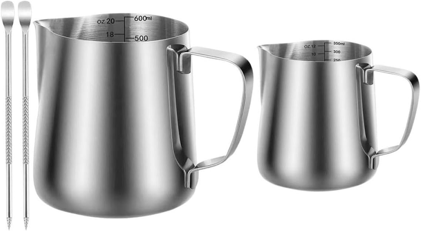 BESPORTBLE Stainless Steel Milk Frother Cup Set 350Ml 600Ml Steaming Pitcher Jug with Latte Pen Coffee Bar Accessories for Cappuccino and Espresso Brewing image number 6