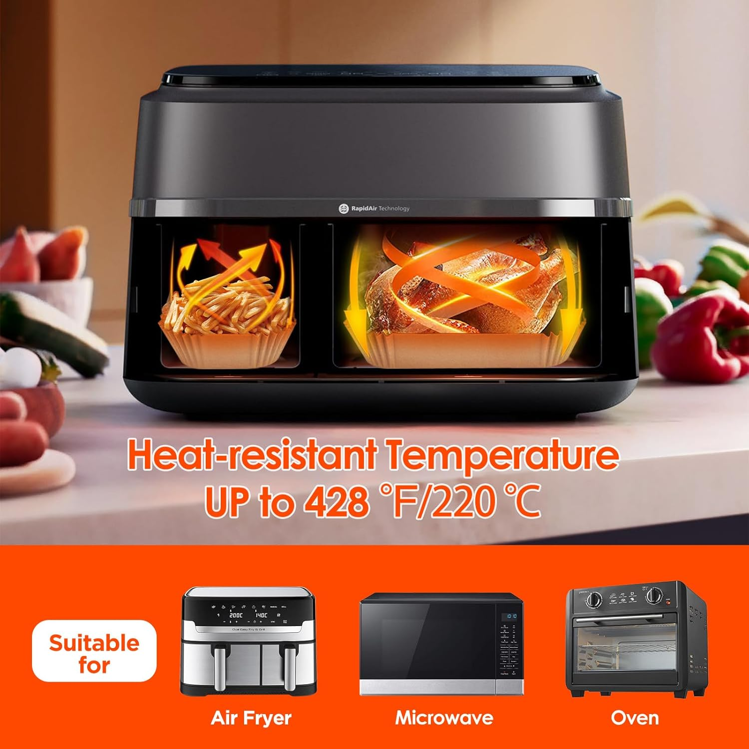 Air Fryer Paper Liners 100-Pack for Philips 3000 Series 6L/3L, Unbleached & No PFAS &ndash;Compatible with NA350/00, NA551/00, NA352/00, NA350/03, NA353/10 image number 1